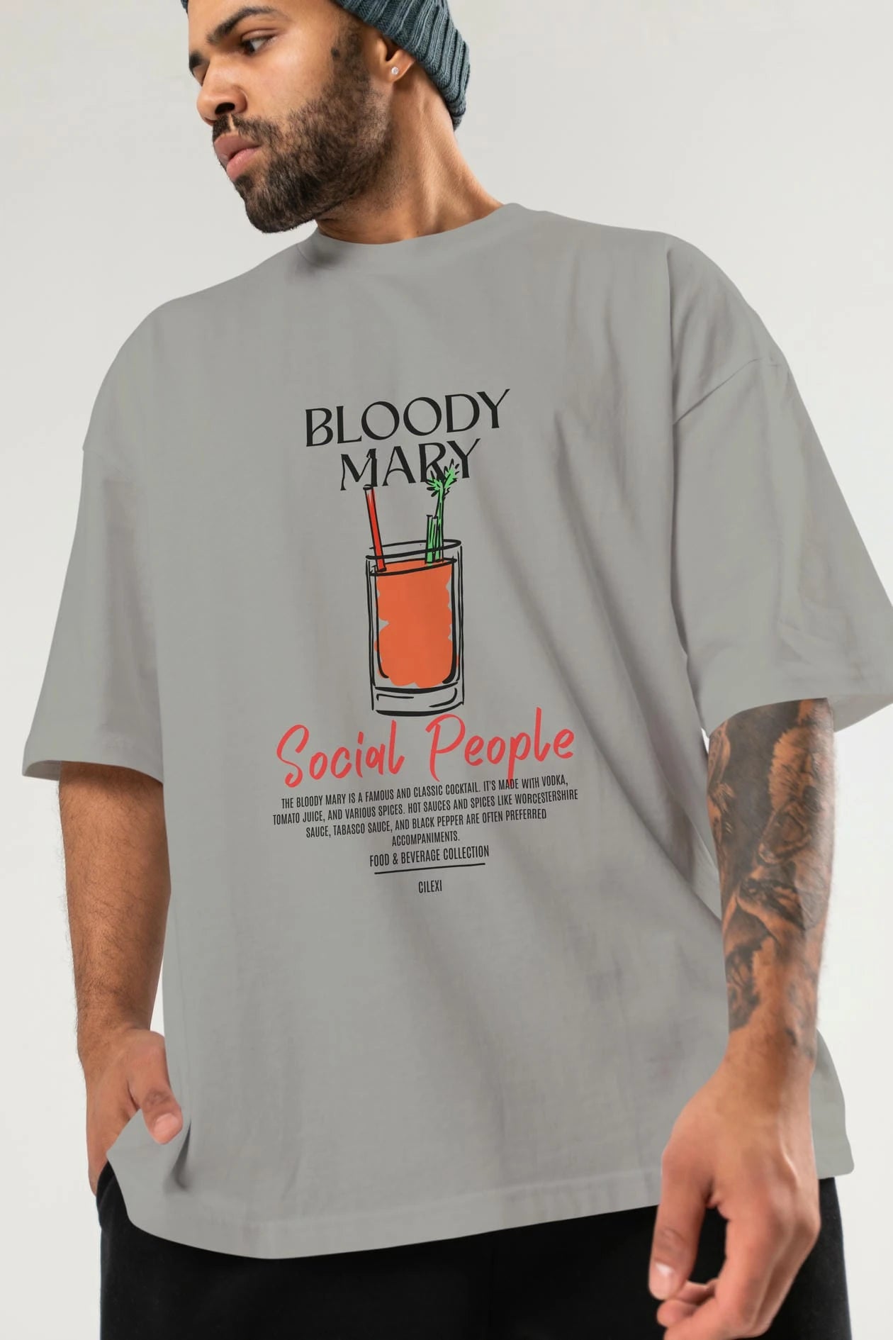 Bloody Mary Kokteyl Serisi ön Baskılı Oversize t-shirt Erkek Kadın %100 Pamuk Bisiklet Yaka tişort