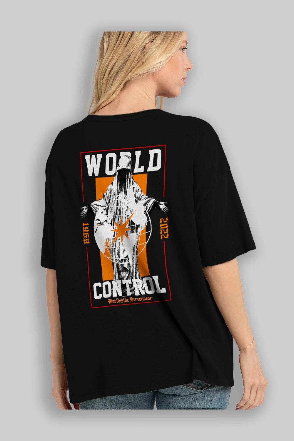 World Control Arka Baskılı Oversize t-shirt Erkek Kadın Unisex