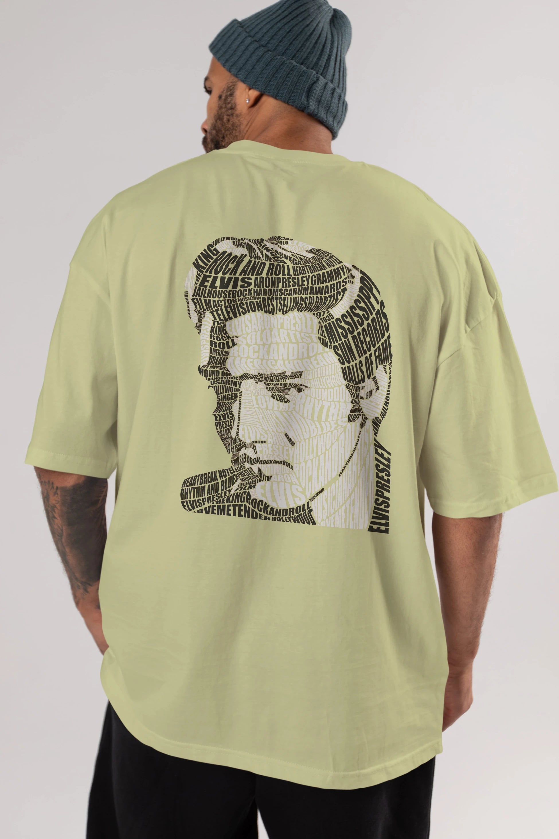 Elvis Presley Calligram Arka Baskılı Oversize t-shirt %100 pamuk Erkek Kadın Unisex