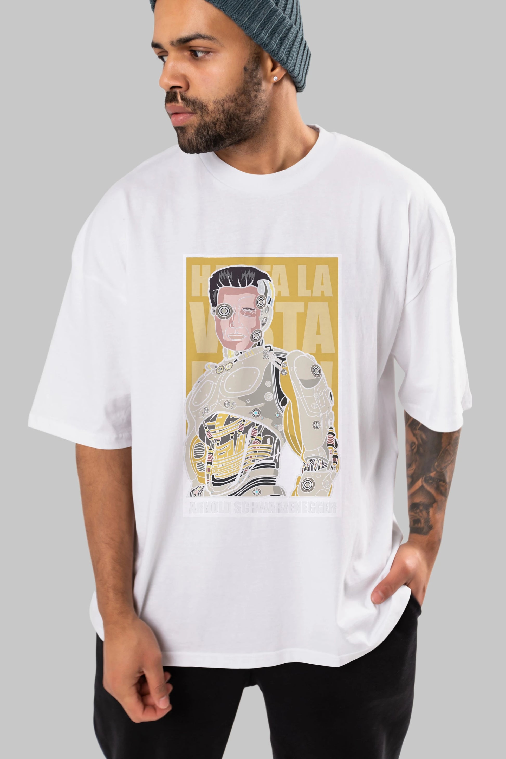 Arnold Robot Human Ön Baskılı Oversize t-shirt Erkek Kadın Unisex %100 Pamuk tişort