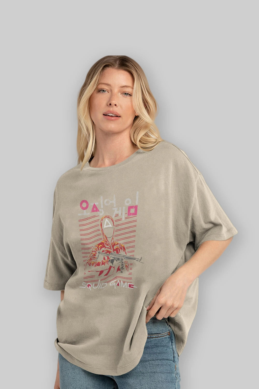 Squid Game (2) Ön Baskılı Oversize t-shirt Erkek Kadın Unisex %100 Pamuk Bisiklet Yaka tişort