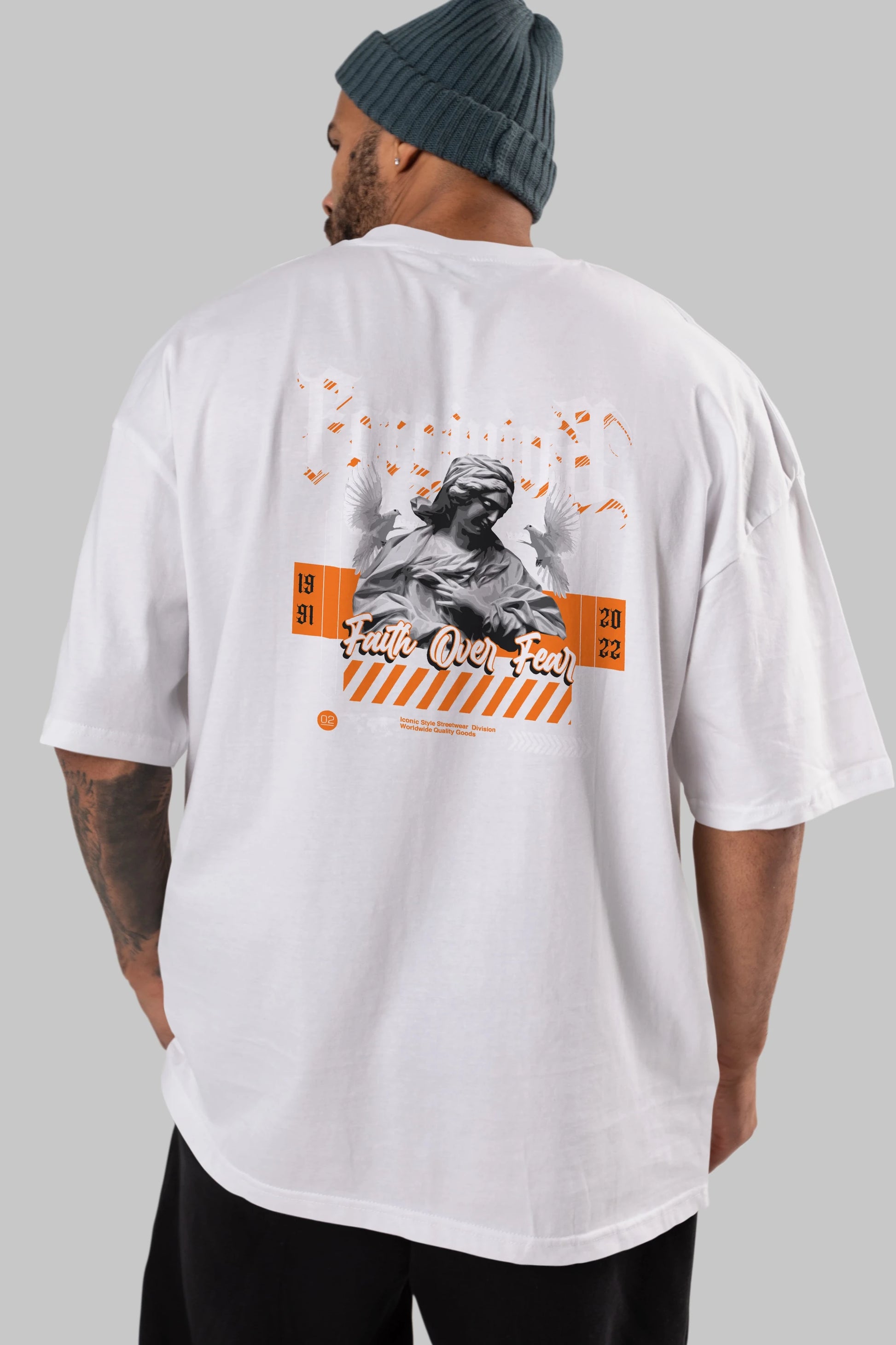 Faith Over Fear 2 Arka Baskılı Oversize t-shirt Erkek Kadın Unisex