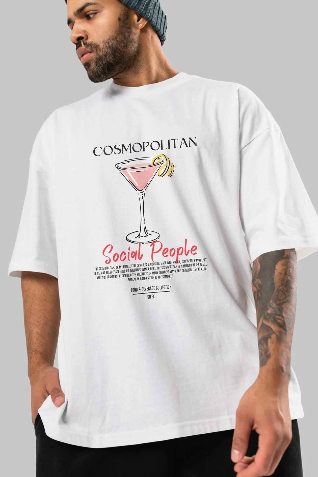 Cosmopolıtan Kokteyl Serisi ön Baskılı Oversize t-shirt Erkek Kadın %100 Pamuk Bisiklet Yaka tişort