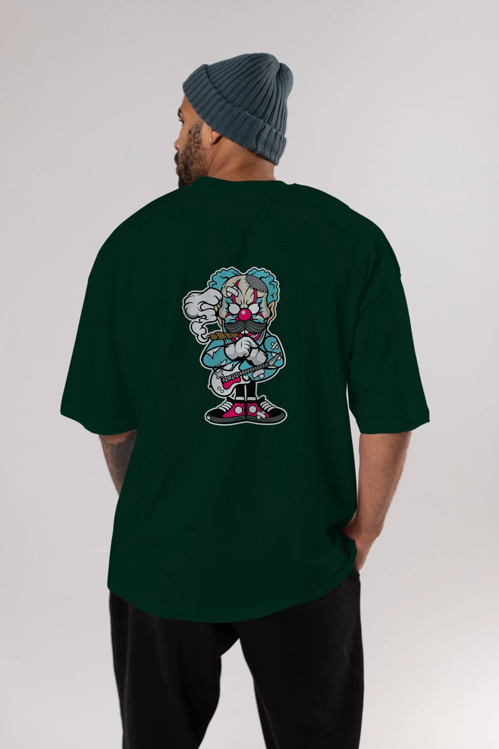 Clown Monster Arka Baskılı Oversize t-shirt Erkek Kadın Unisex %100 Pamuk tişort