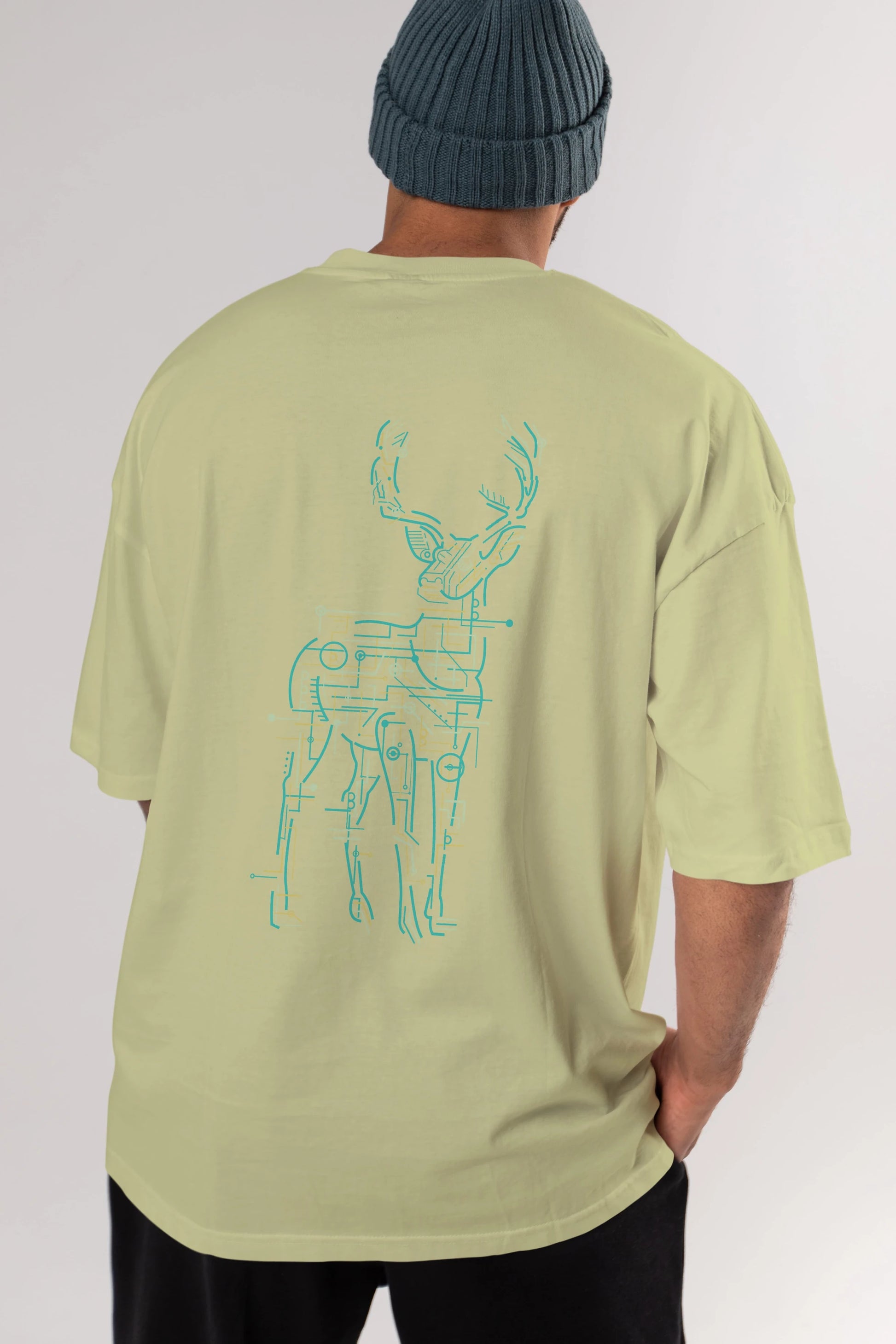 Electric Deer Arka Baskılı Oversize t-shirt %100 pamuk Erkek Kadın Unisex