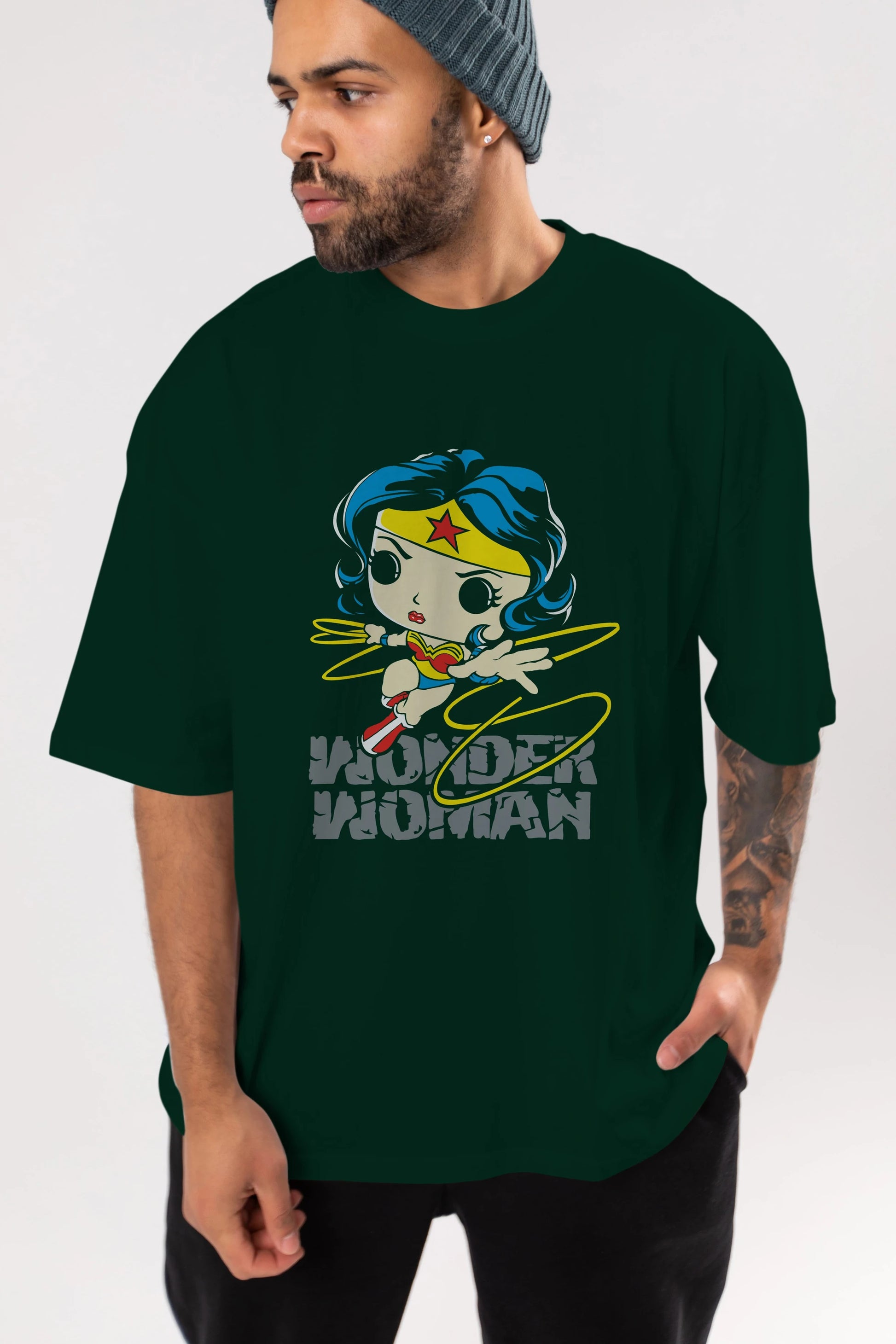 Wonder Woman Ön Baskılı Oversize t-shirt Erkek Kadın Unisex %100 Pamuk Bisiklet Yaka tişort