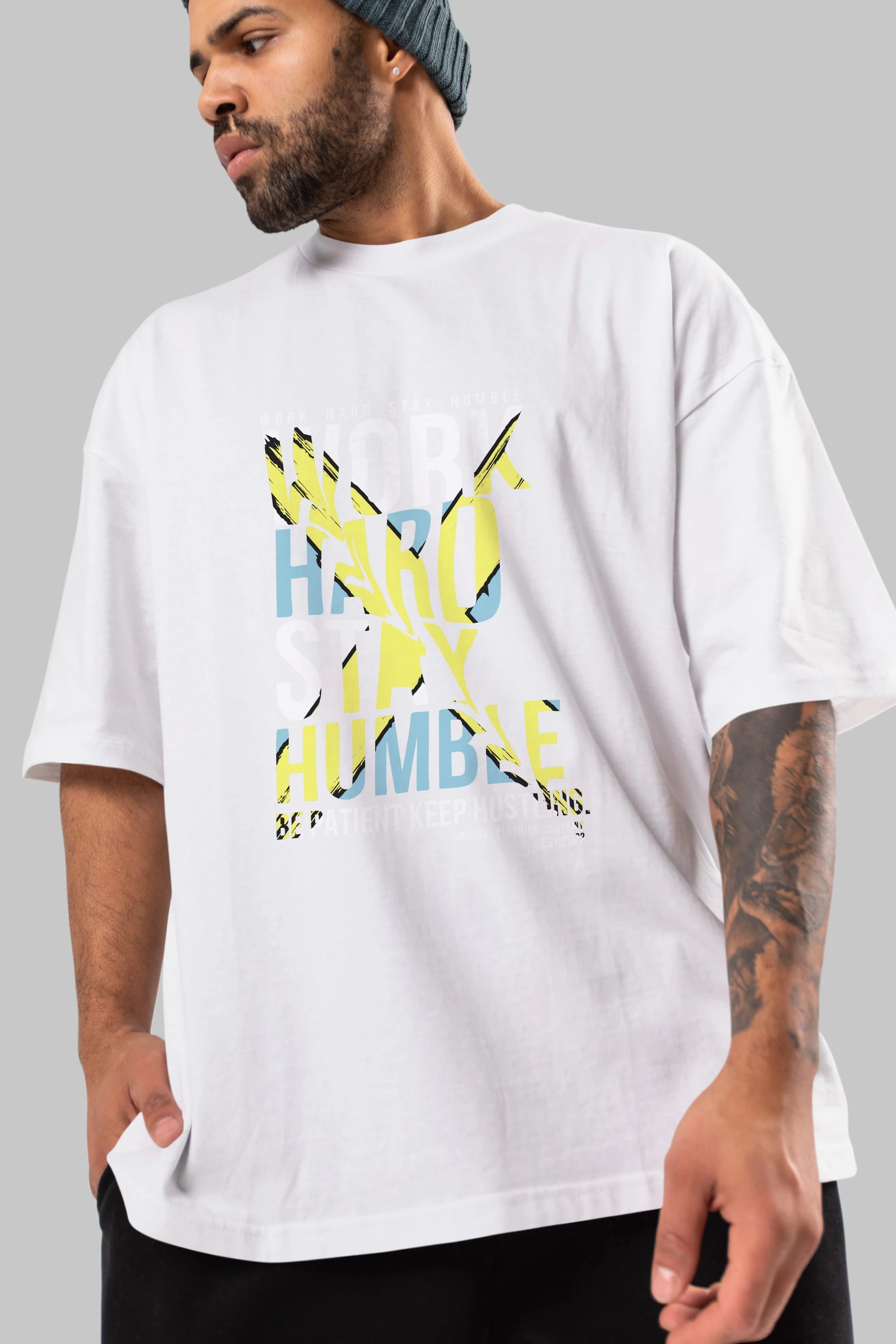 Work Hard Stay Humble Ön Baskılı Oversize t-shirt Erkek Kadın Unisex