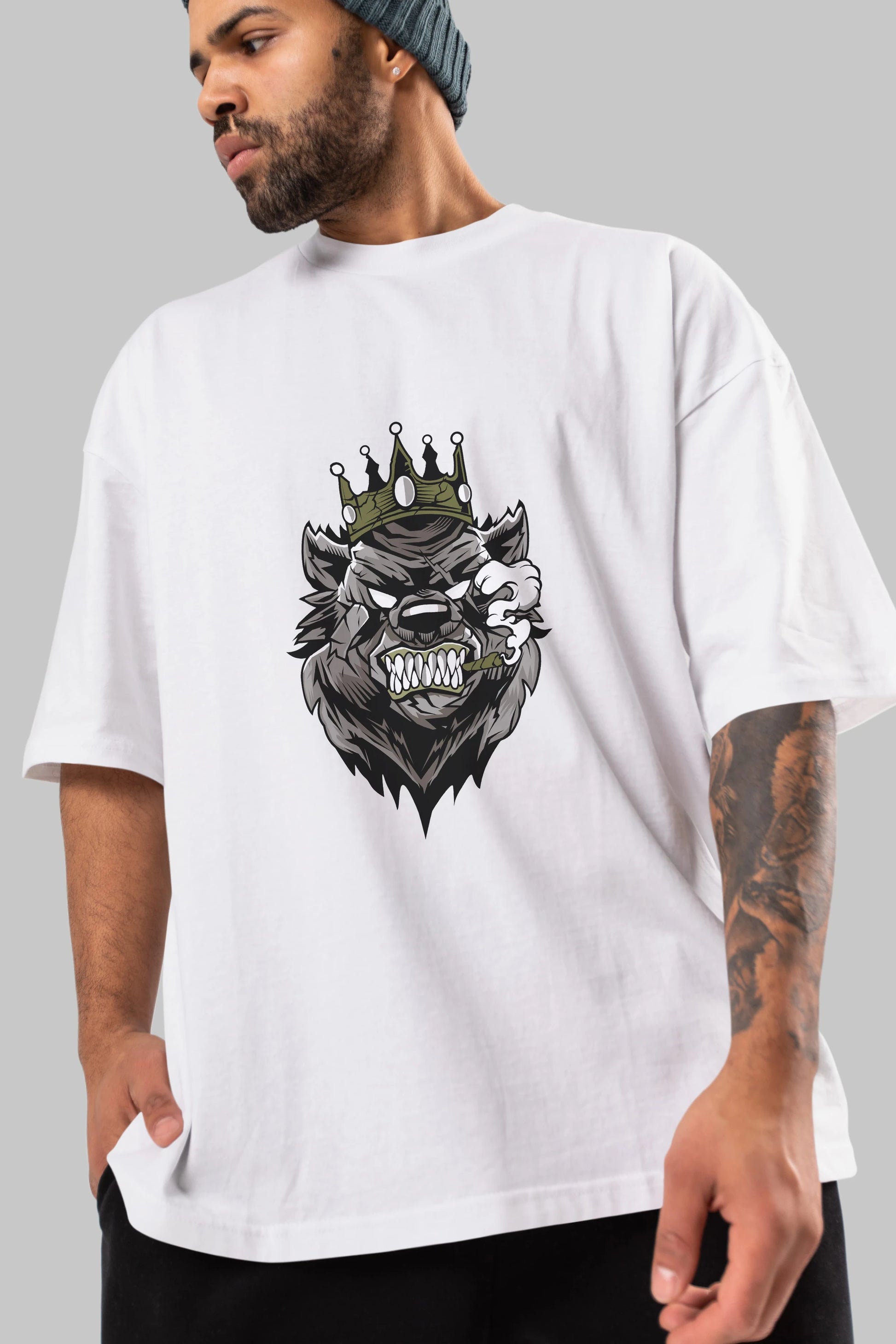 Bear King Ön Baskılı Oversize t-shirt Erkek Kadın Unisex %100 Pamuk tişort
