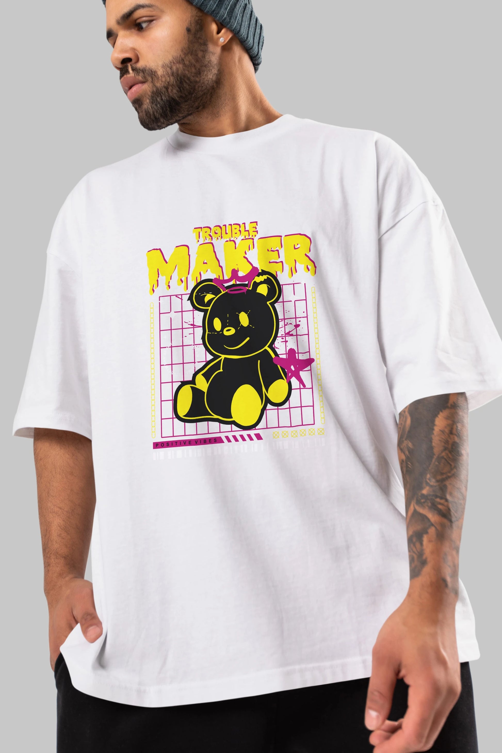 Teddy Bear Trouble Maker Ön Baskılı Oversize t-shirt Erkek Kadın Unisex