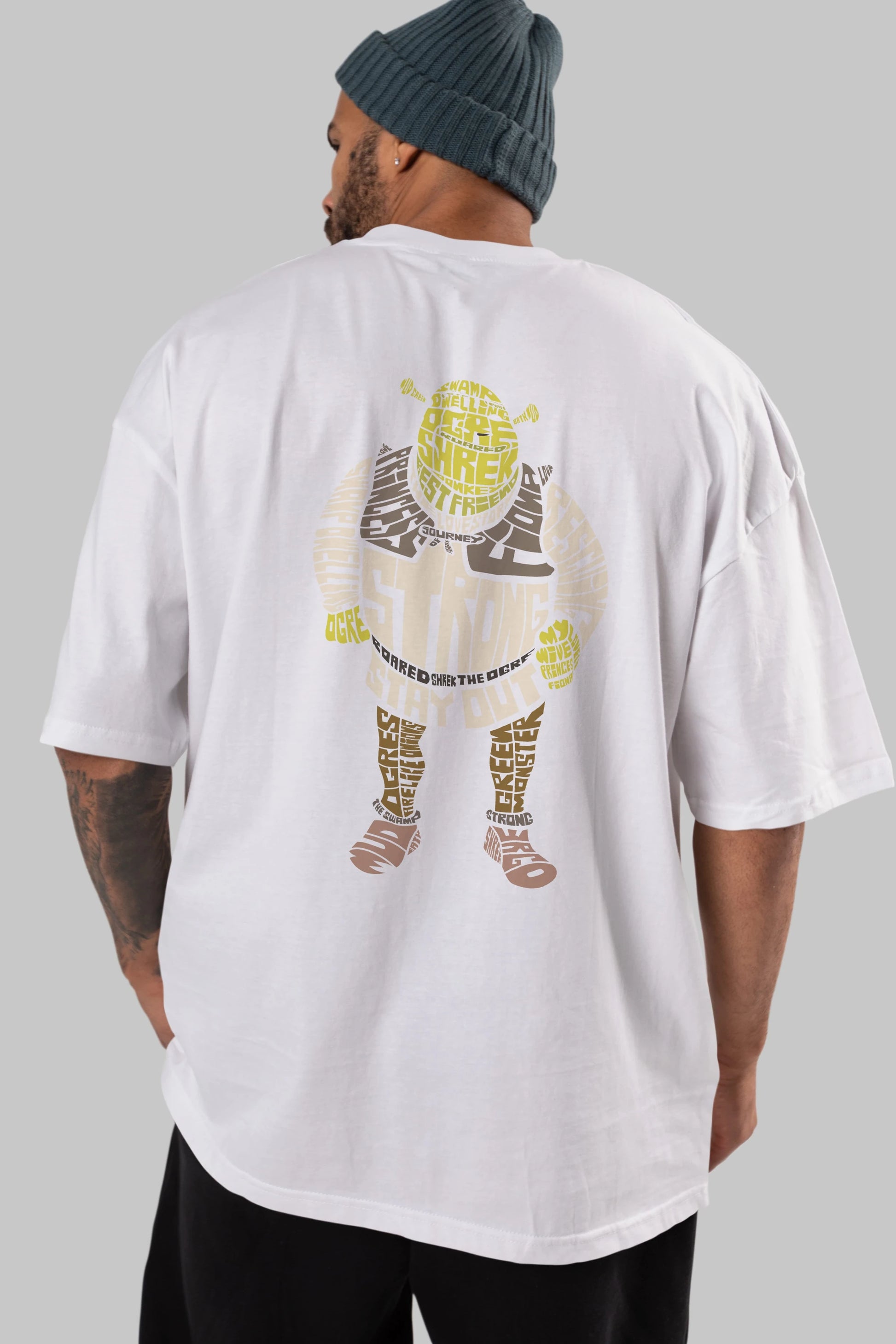Shrek Arka Baskılı Oversize t-shirt %100 pamuk Erkek Kadın Unisex