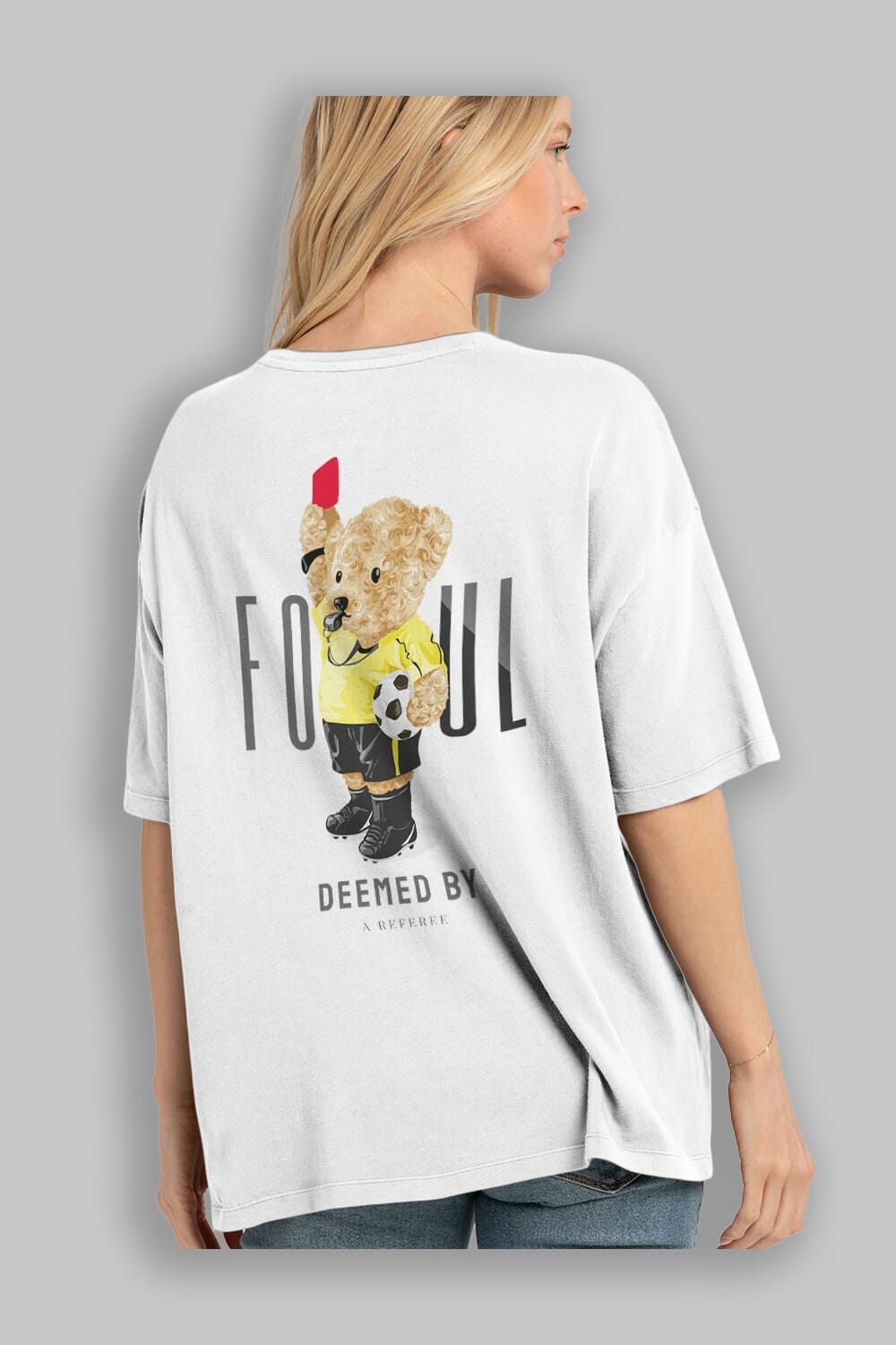 Teddy Bear Kırmızı Kart Arka Baskılı Oversize t-shirt Erkek Kadın Unisex %100 Pamuk