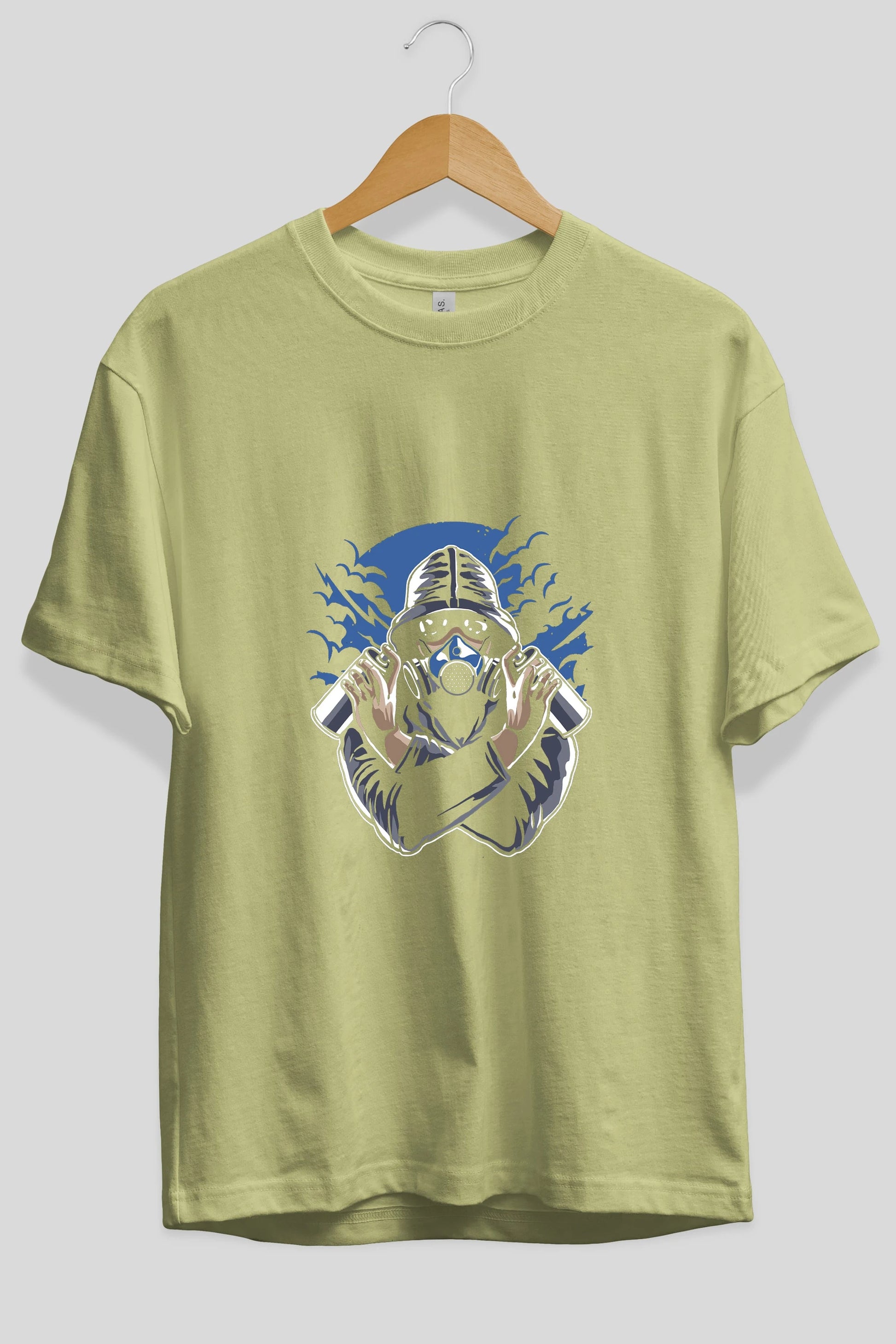 Graffiti Gasmask Ön Baskılı Oversize t-shirt Erkek Kadın Unisex %100 Pamuk tişort