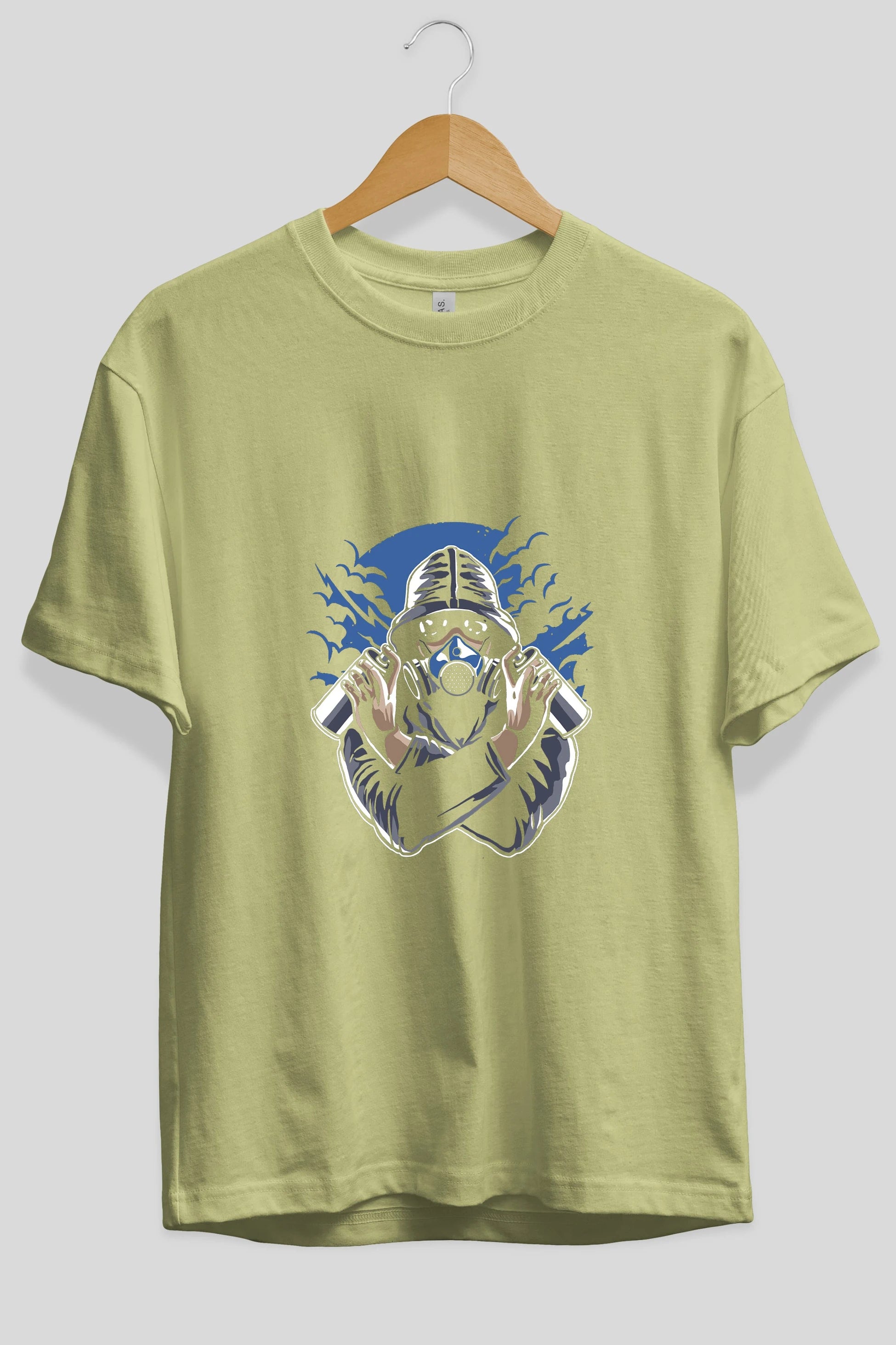 Graffiti Gasmask Ön Baskılı Oversize t-shirt Erkek Kadın Unisex %100 Pamuk tişort