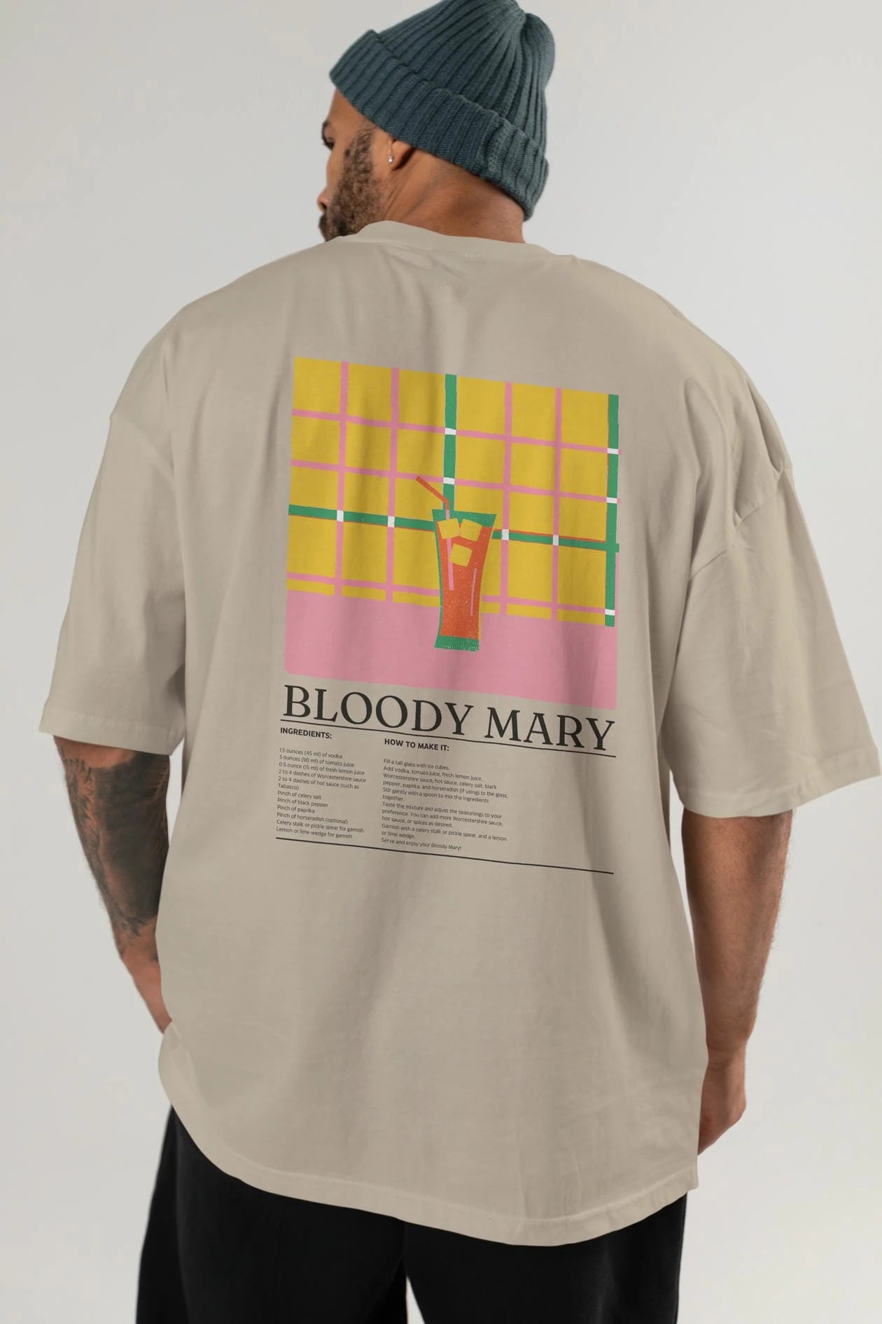 Bloody Mary Kokteyl Serisi Arka Baskılı Oversize t-shirt Erkek Kadın %100 Pamuk Bisiklet Yaka tişort