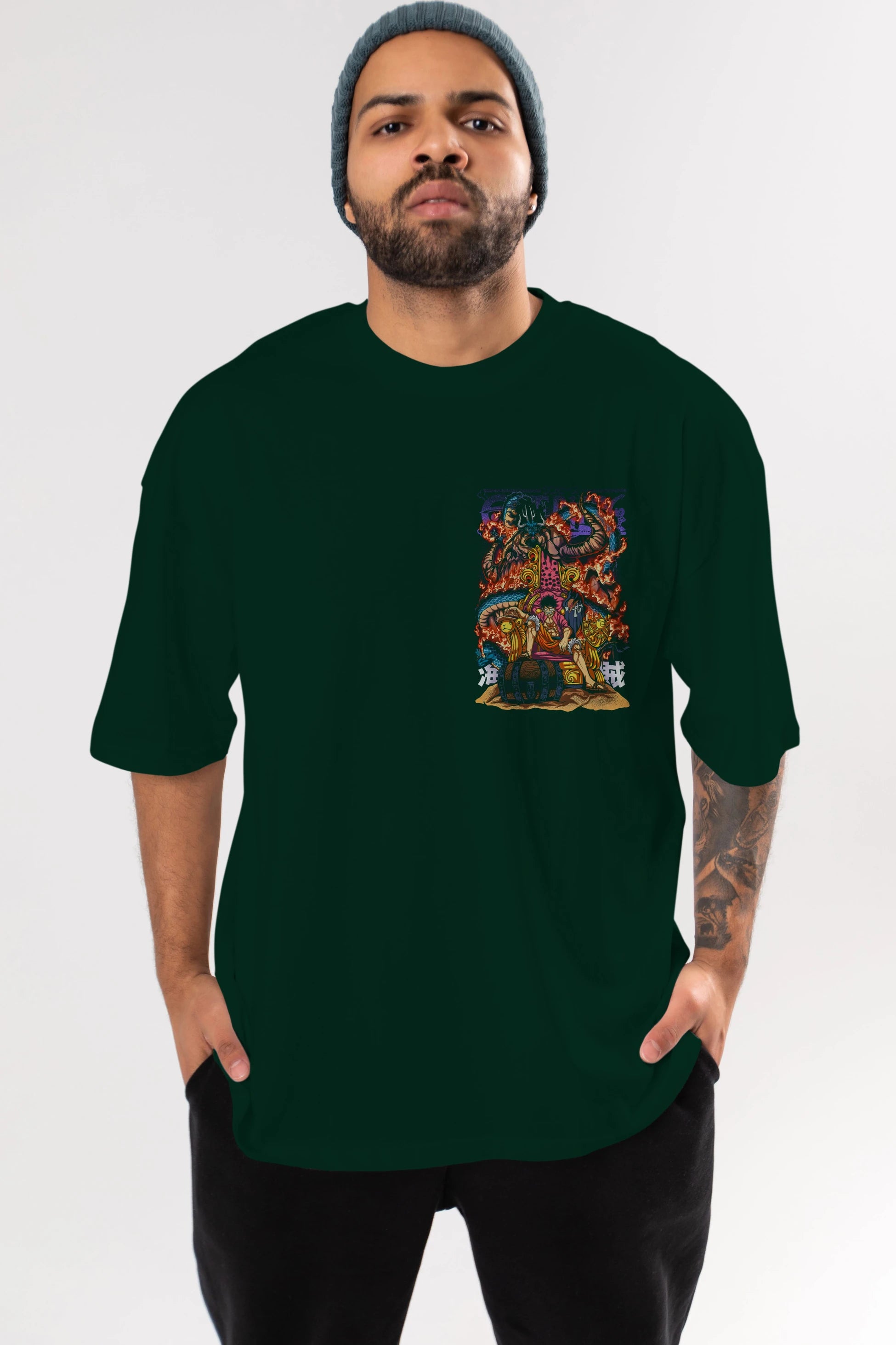MONKEY D. LUFFY 1 Ön Sol Baskılı Oversize t-shirt Erkek Kadın Unisex %100 Pamuk Bisiklet Yaka tişort