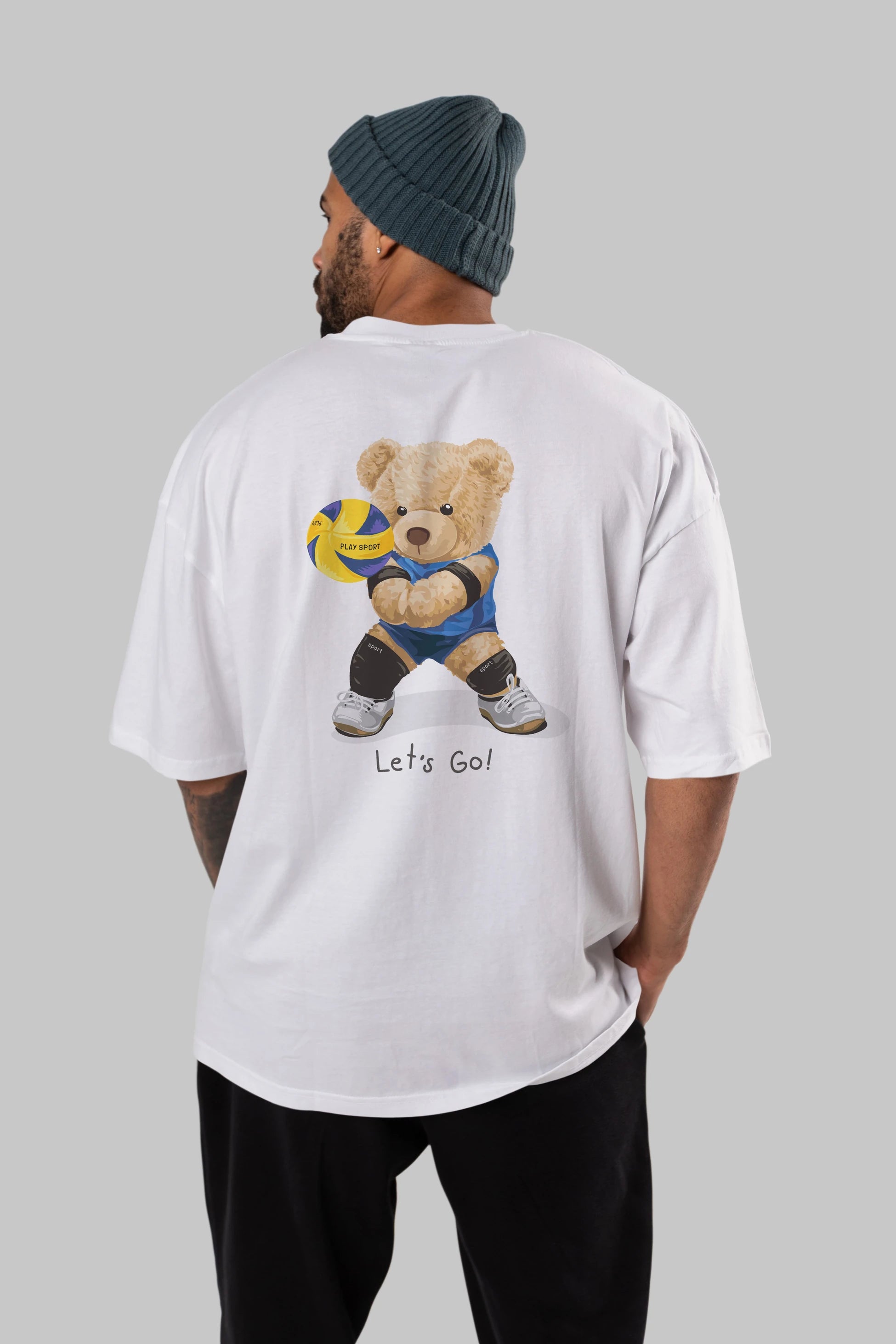 Teddy Bear Lets Go Arka Baskılı Oversize t-shirt Erkek Kadın Unisex %100 Pamuk