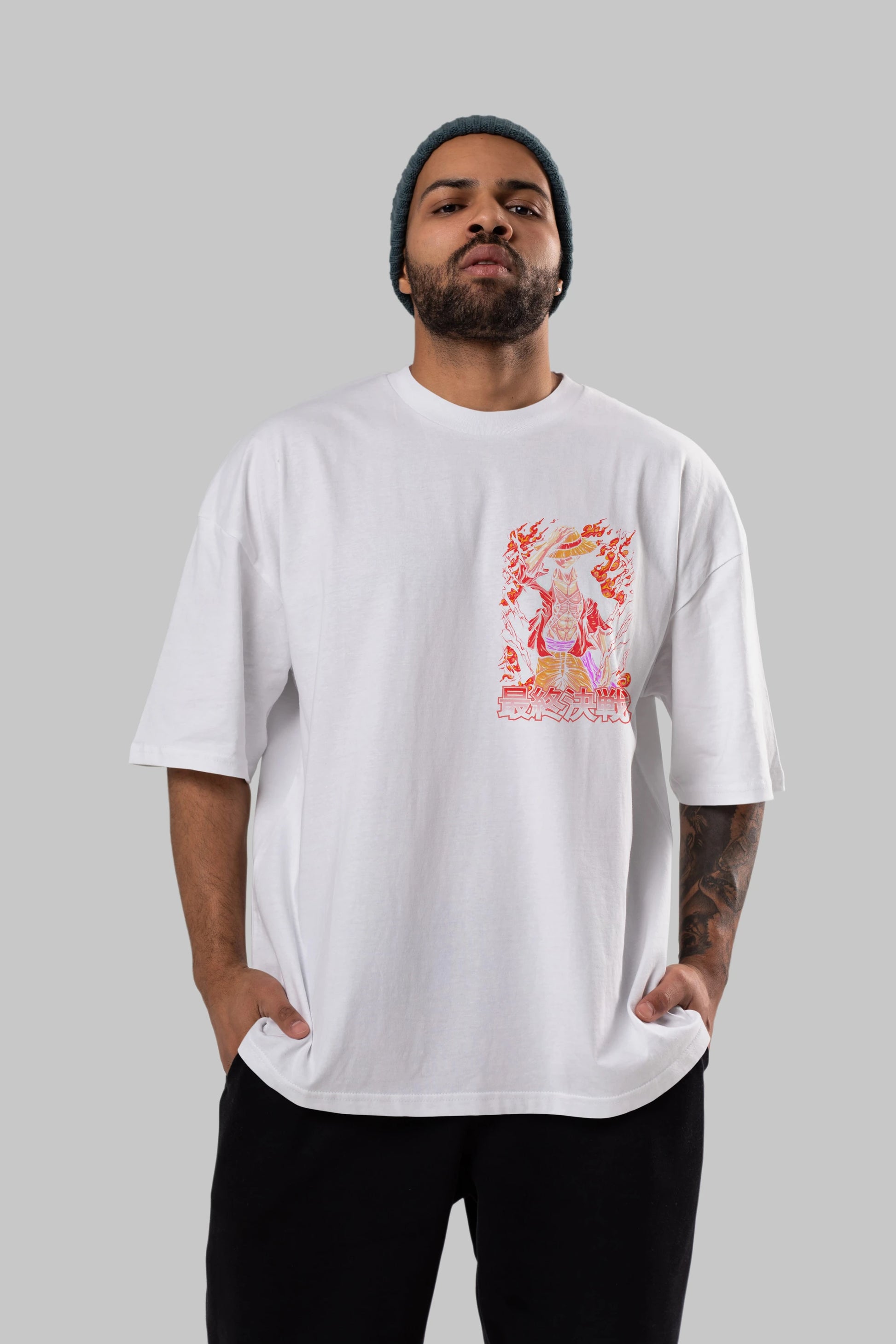 MONKEY D. LUFFY (3) Ön Sol Baskılı Oversize t-shirt Erkek Kadın Unisex %100 Pamuk Bisiklet Yaka tişort