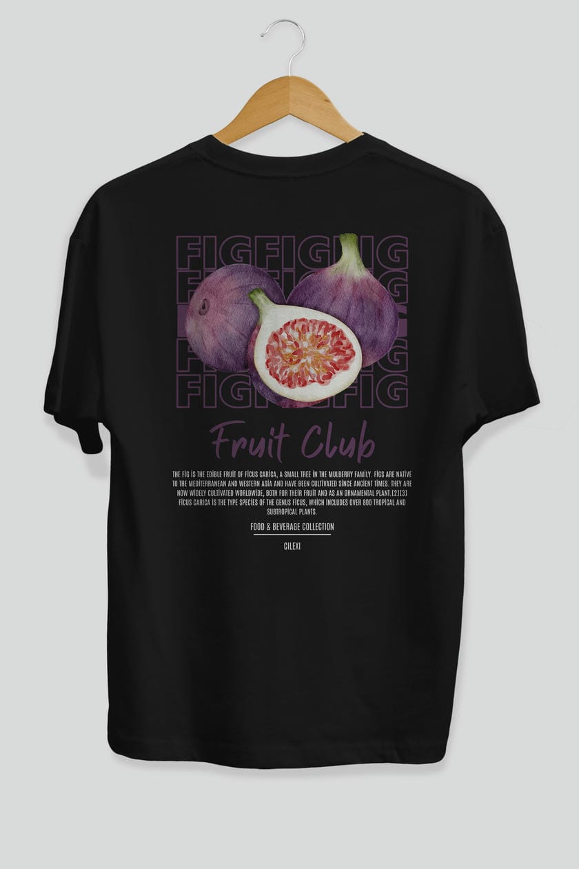 Fig Arka Baskılı Oversize t-shirt Erkek Kadın Pamuk Bisiklet Yaka tişort