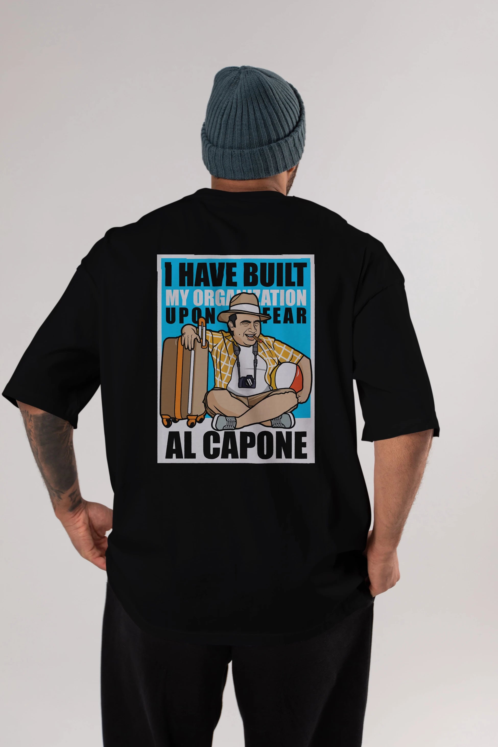 Al Capone Holiday Arka Baskılı Oversize t-shirt Erkek Kadın Unisex %100 Pamuk tişort