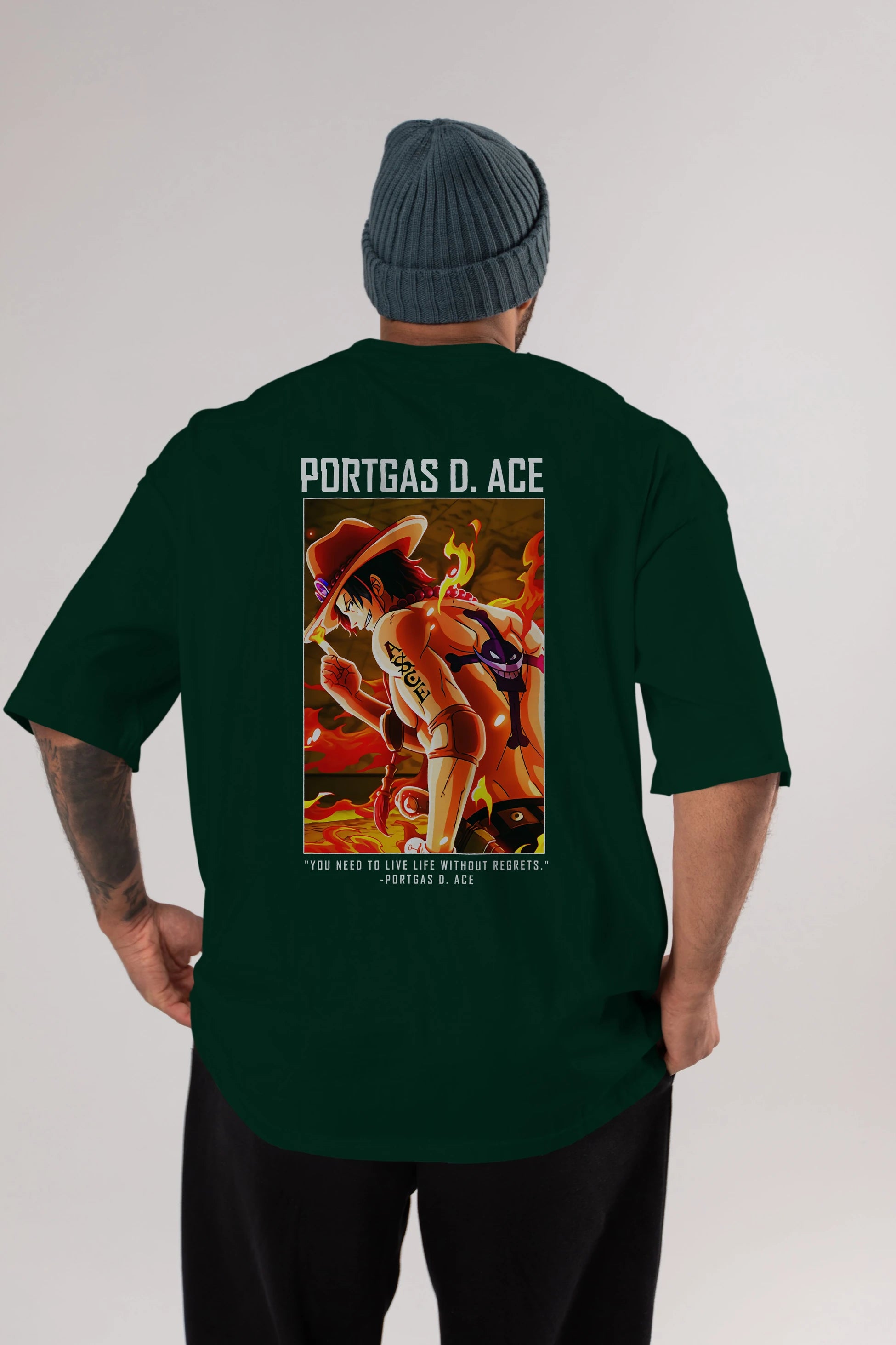 Portgas D. Ace Anime Arka Baskılı Oversize t-shirt Erkek Kadın Unisex %100 pamuk tişort
