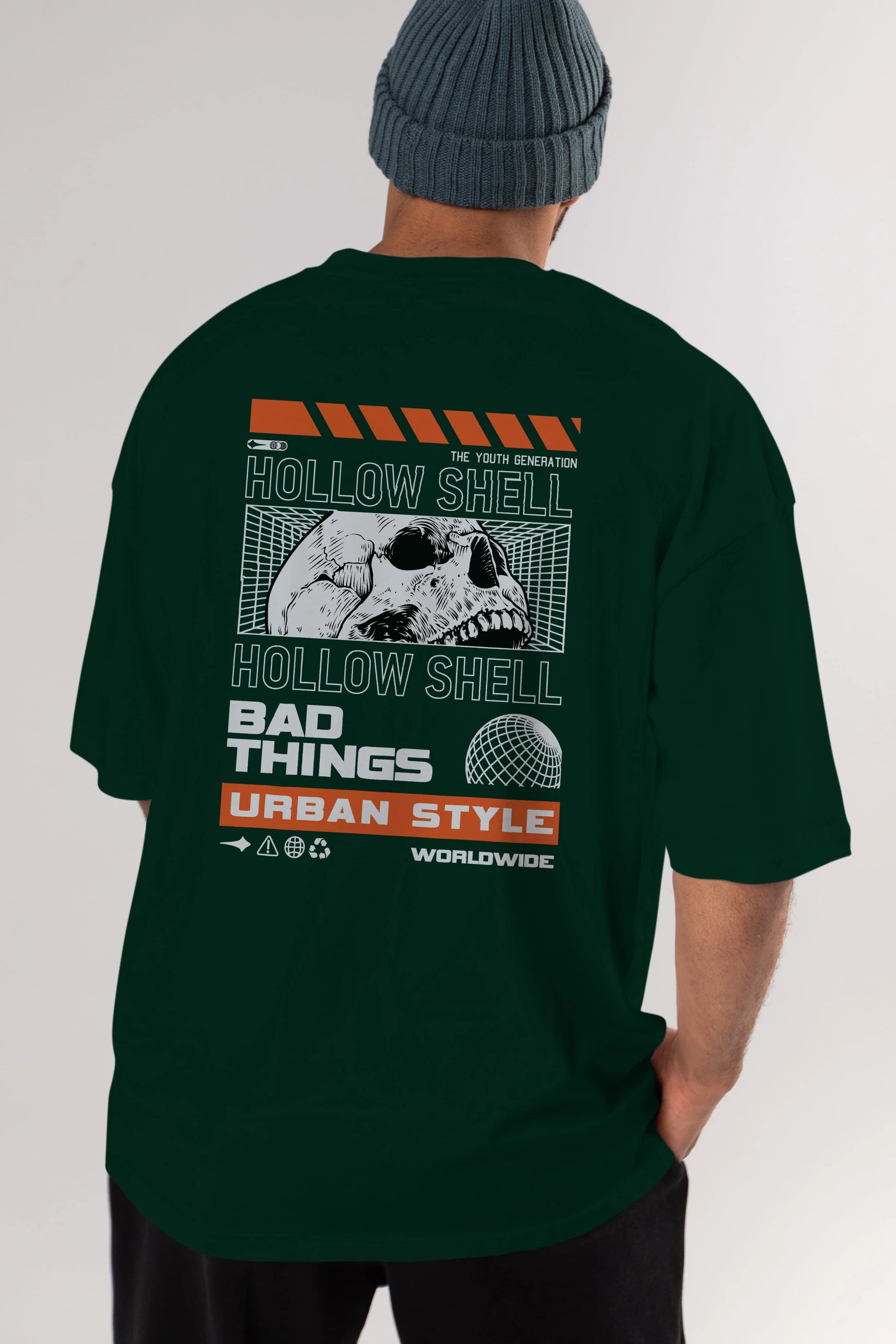 Hollow Shell Arka Baskılı Oversize t-shirt Erkek Kadın Unisex