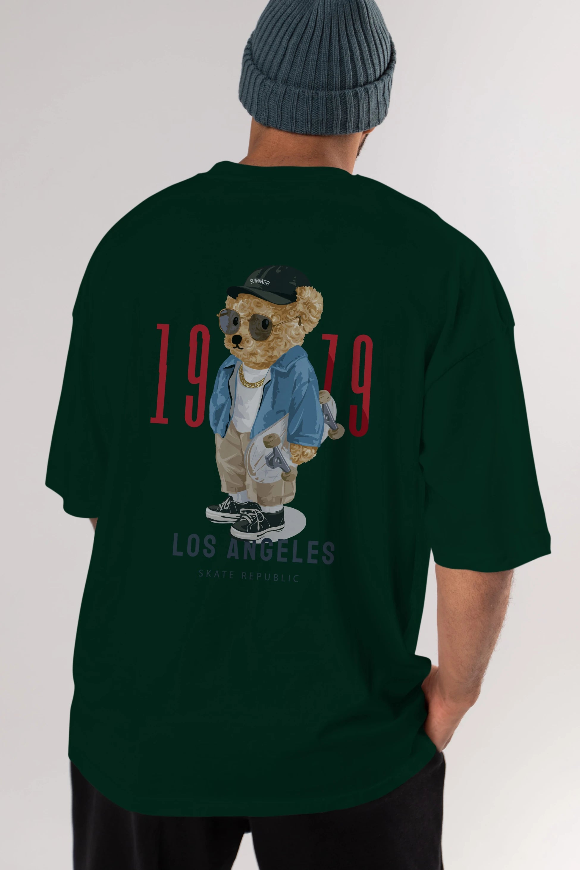 Teddy Bear Los Angeles Arka Baskılı Oversize t-shirt Erkek Kadın Unisex %100 Pamuk