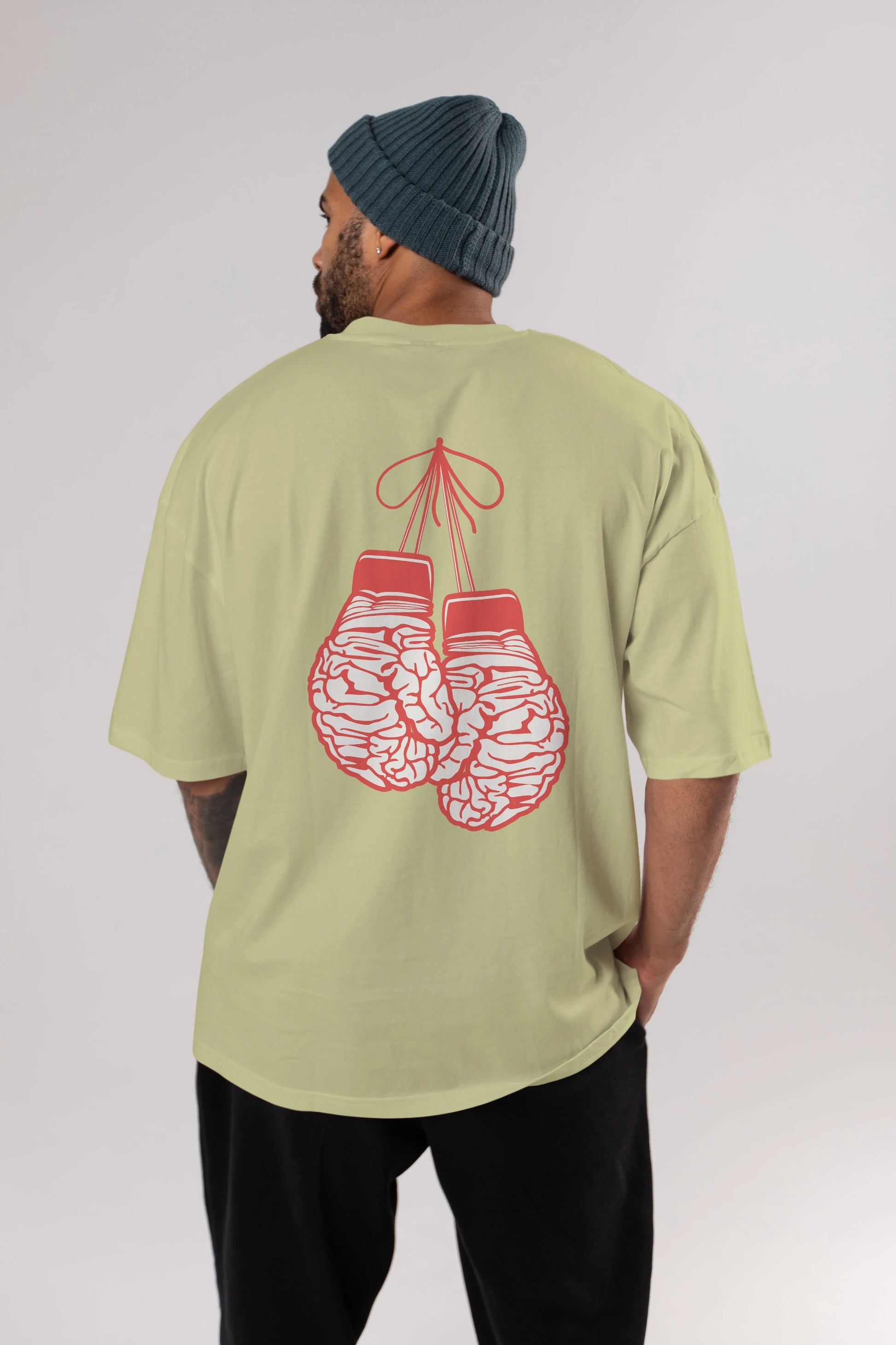 Brain Gloves Arka Baskılı Oversize t-shirt %100 pamuk Erkek Kadın Unisex