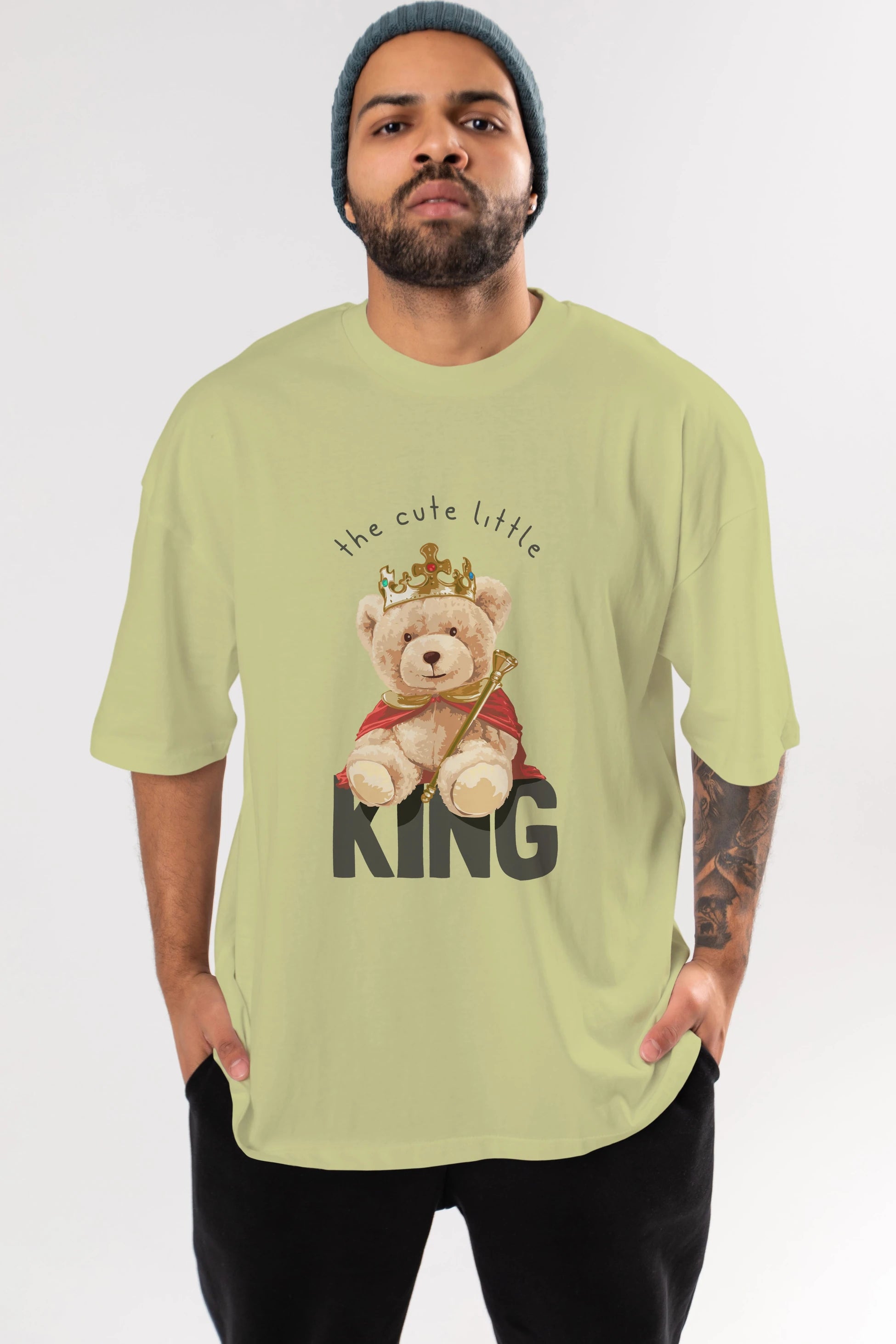 Teddy Bear King Ön Baskılı Oversize t-shirt Erkek Kadın Unisex %100 Pamuk