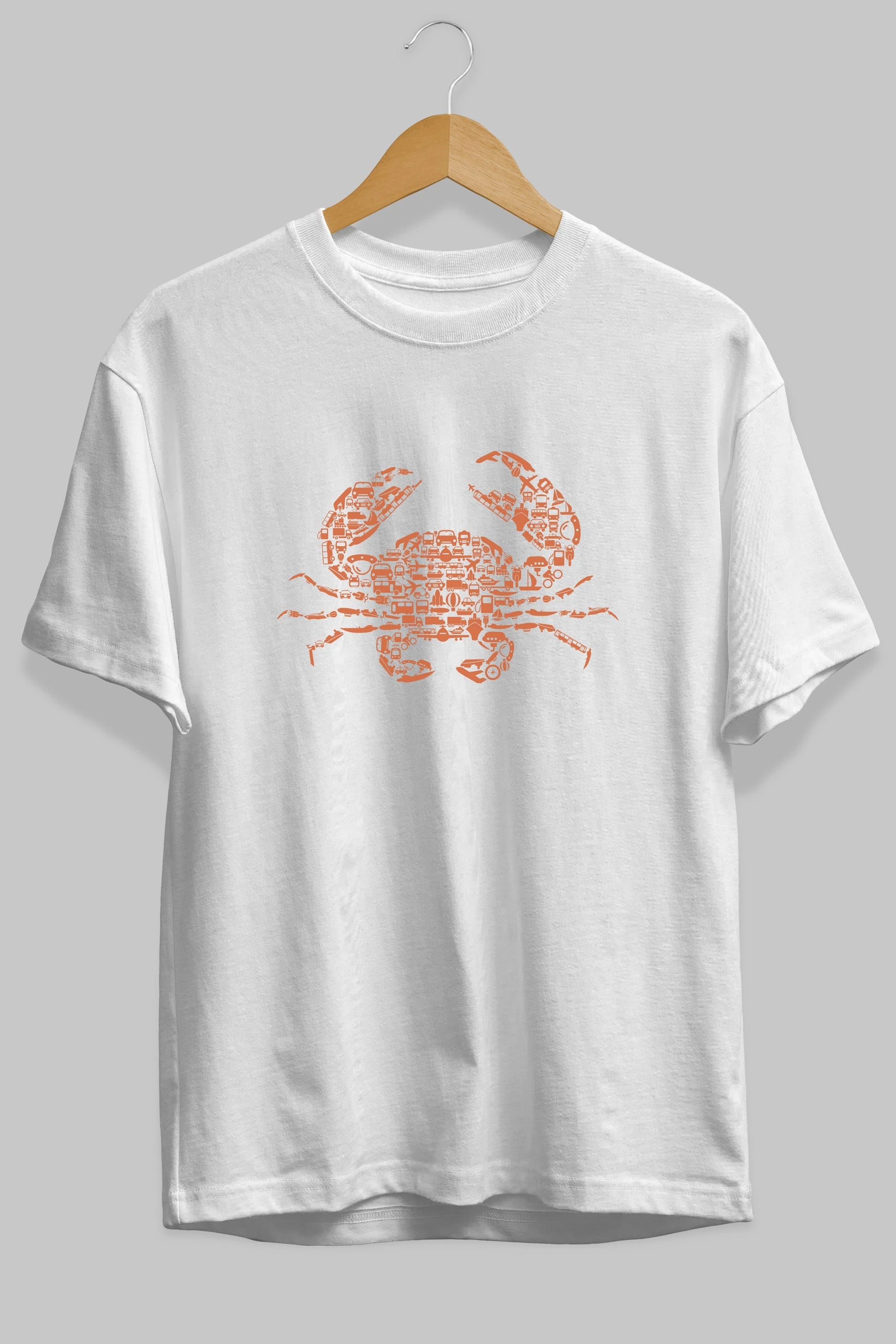 Crab Ön Baskılı Oversize t-shirt %100 pamuk Erkek Kadın Unisex