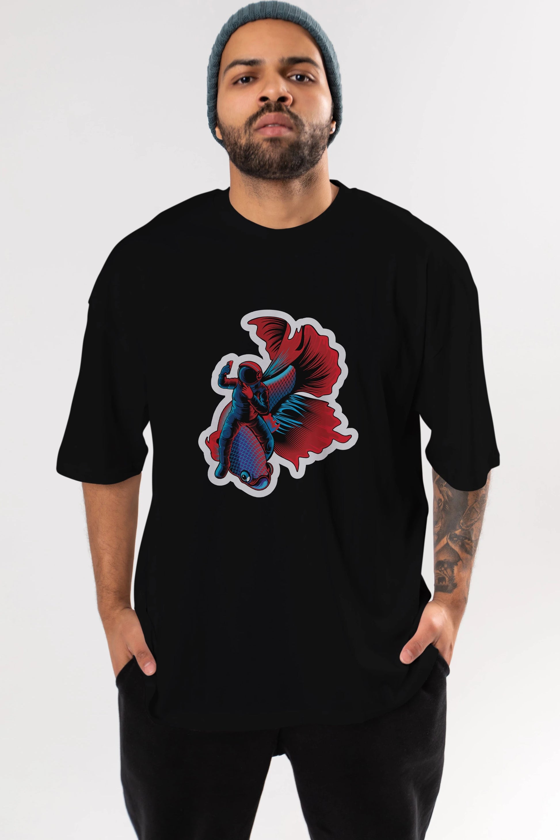 Astrofish selfie sticker Ön Baskılı Oversize t-shirt Erkek Kadın Unisex