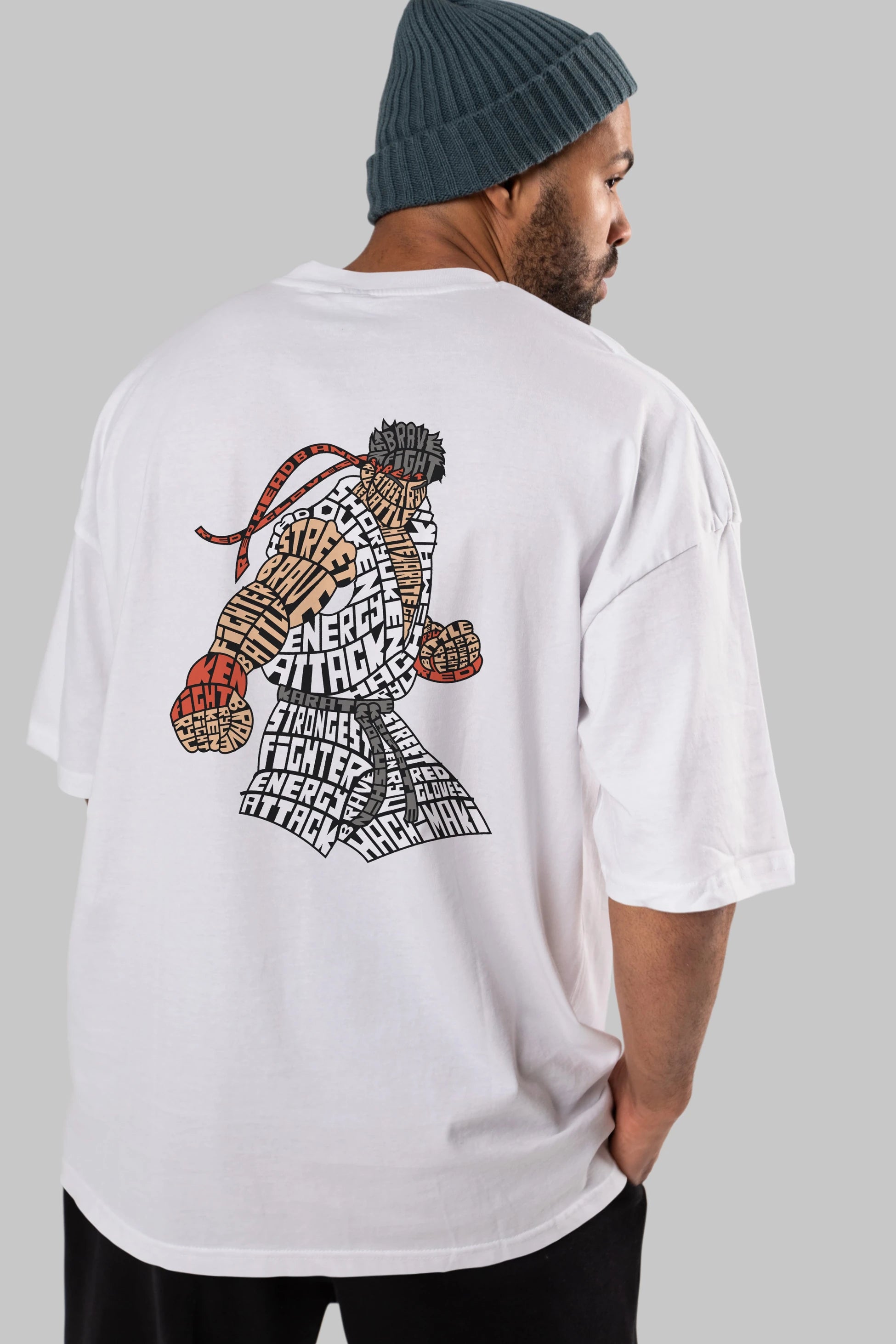 Hadouken Arka Baskılı Oversize t-shirt %100 pamuk Erkek Kadın Unisex