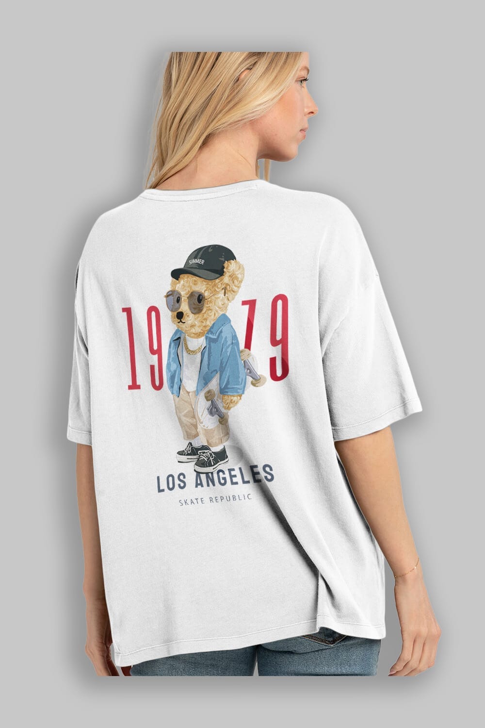 Teddy Bear Los Angeles Arka Baskılı Oversize t-shirt Erkek Kadın Unisex %100 Pamuk