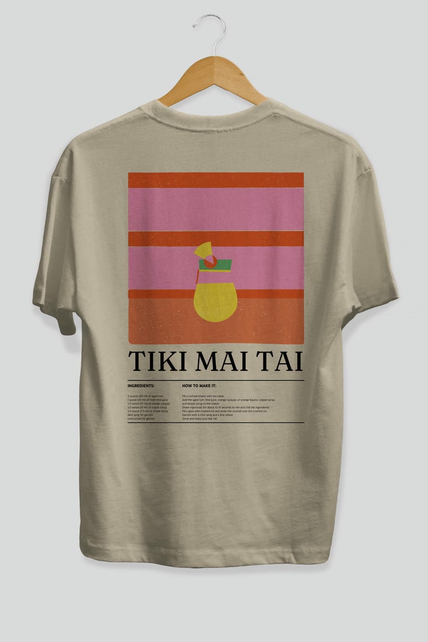 Tiki Mai Tai Kokteyl Serisi Arka Baskılı Oversize t-shirt Erkek Kadın %100 Pamuk Bisiklet Yaka tişort