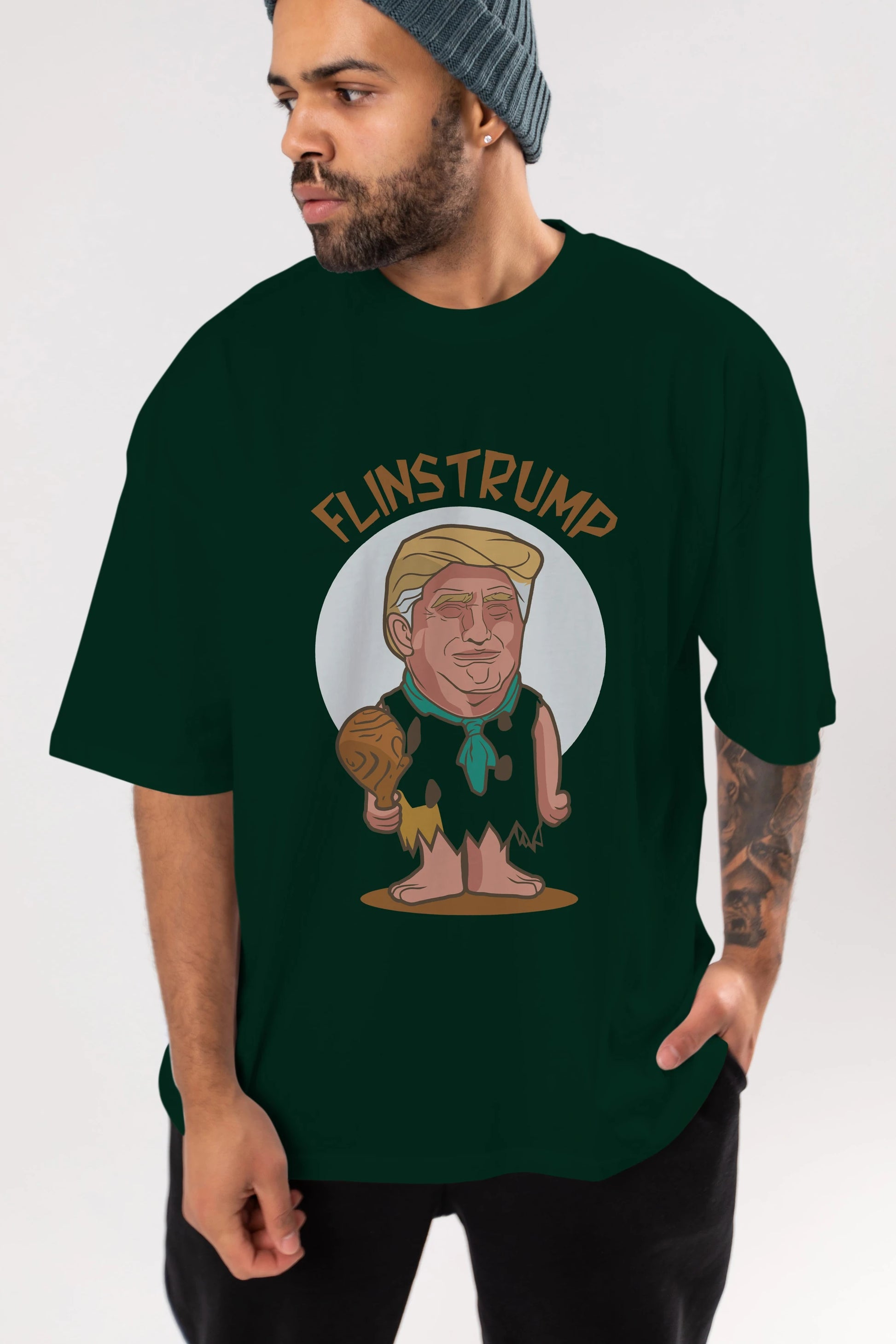 Flinstrump Ön Baskılı Oversize t-shirt Erkek Kadın Unisex %100 Pamuk tişort
