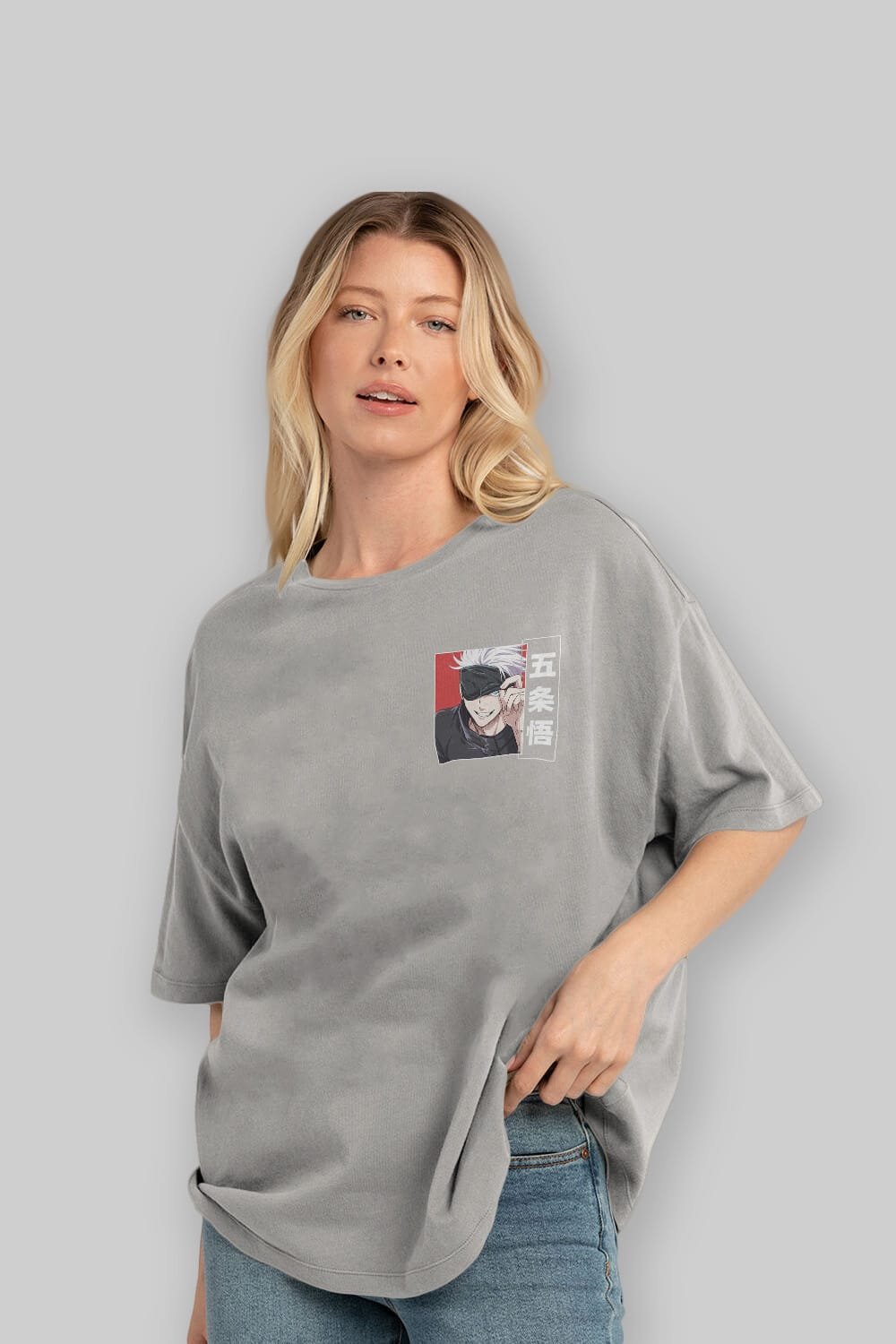 JUJUTSU KAISEN Ön Sol Baskılı Oversize t-shirt Erkek Kadın Unisex %100 Pamuk Bisiklet Yaka tişort