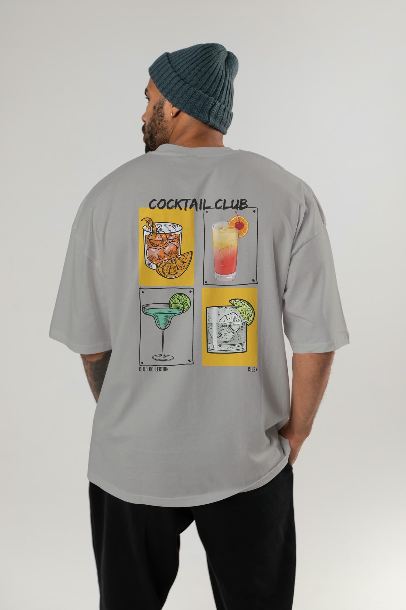 Cocktail Club Arka Baskılı Oversize t-shirt Erkek Kadın %100 Pamuk Bisiklet Yaka tişort