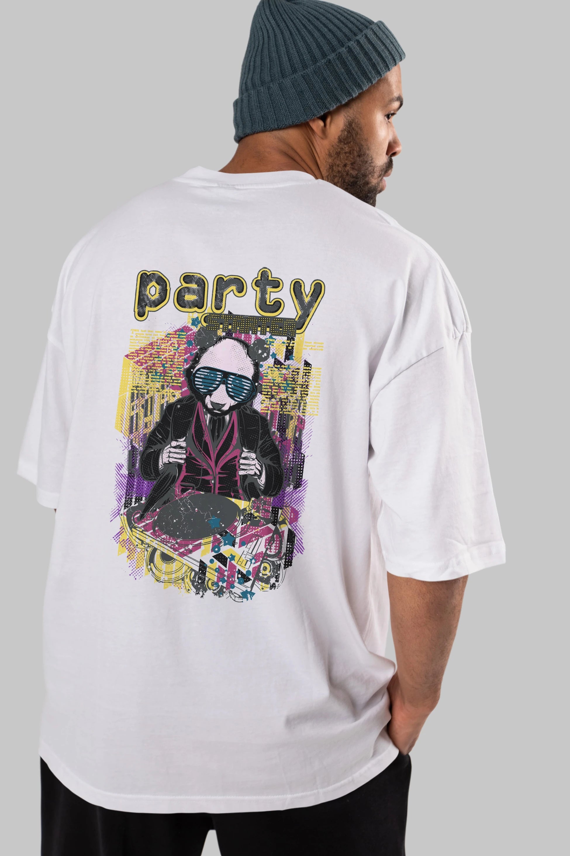 Party Starter Arka Baskılı Oversize t-shirt Erkek Kadın Unisex