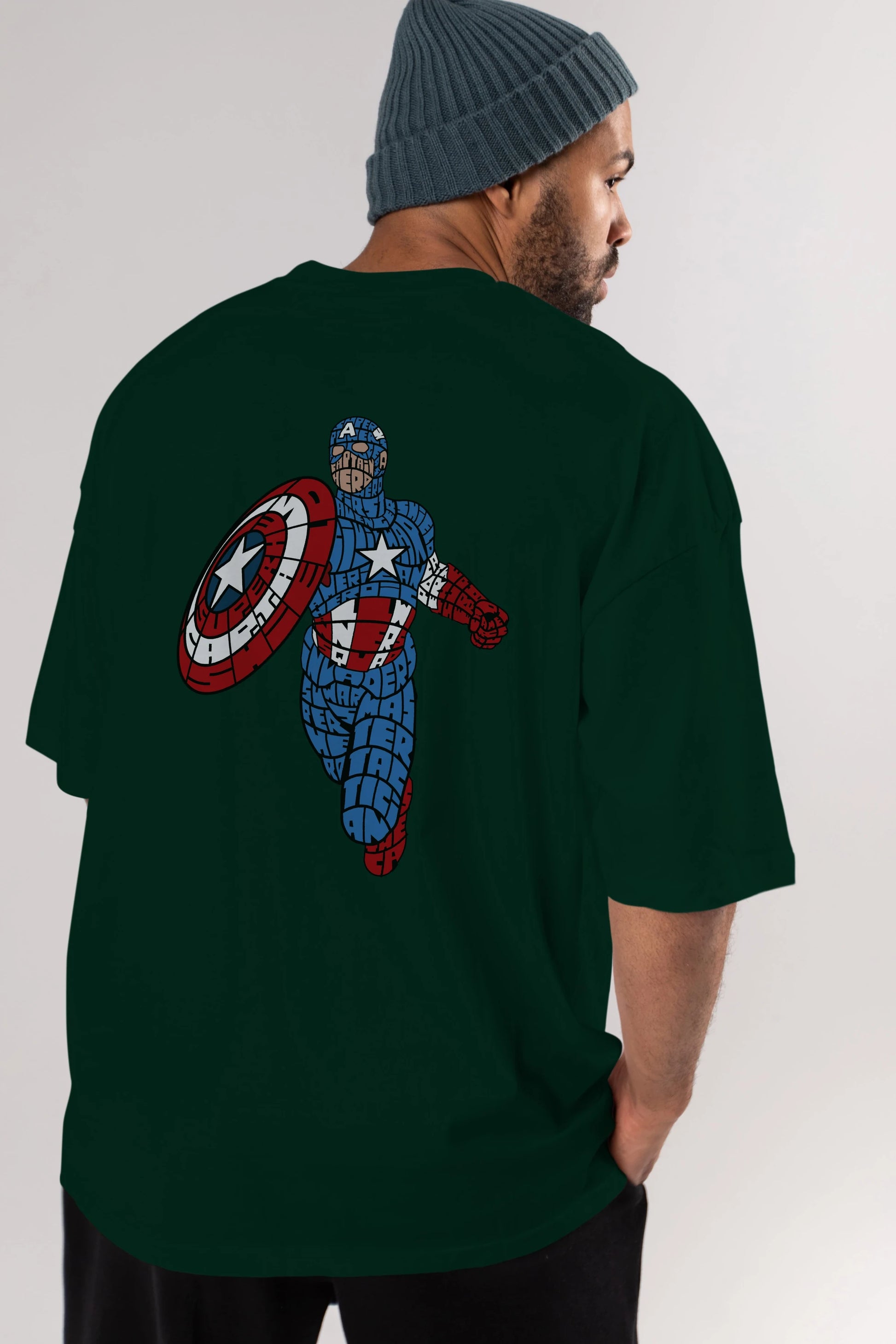 Star and Stripes Hero Arka Baskılı Oversize t-shirt %100 pamuk Erkek Kadın Unisex