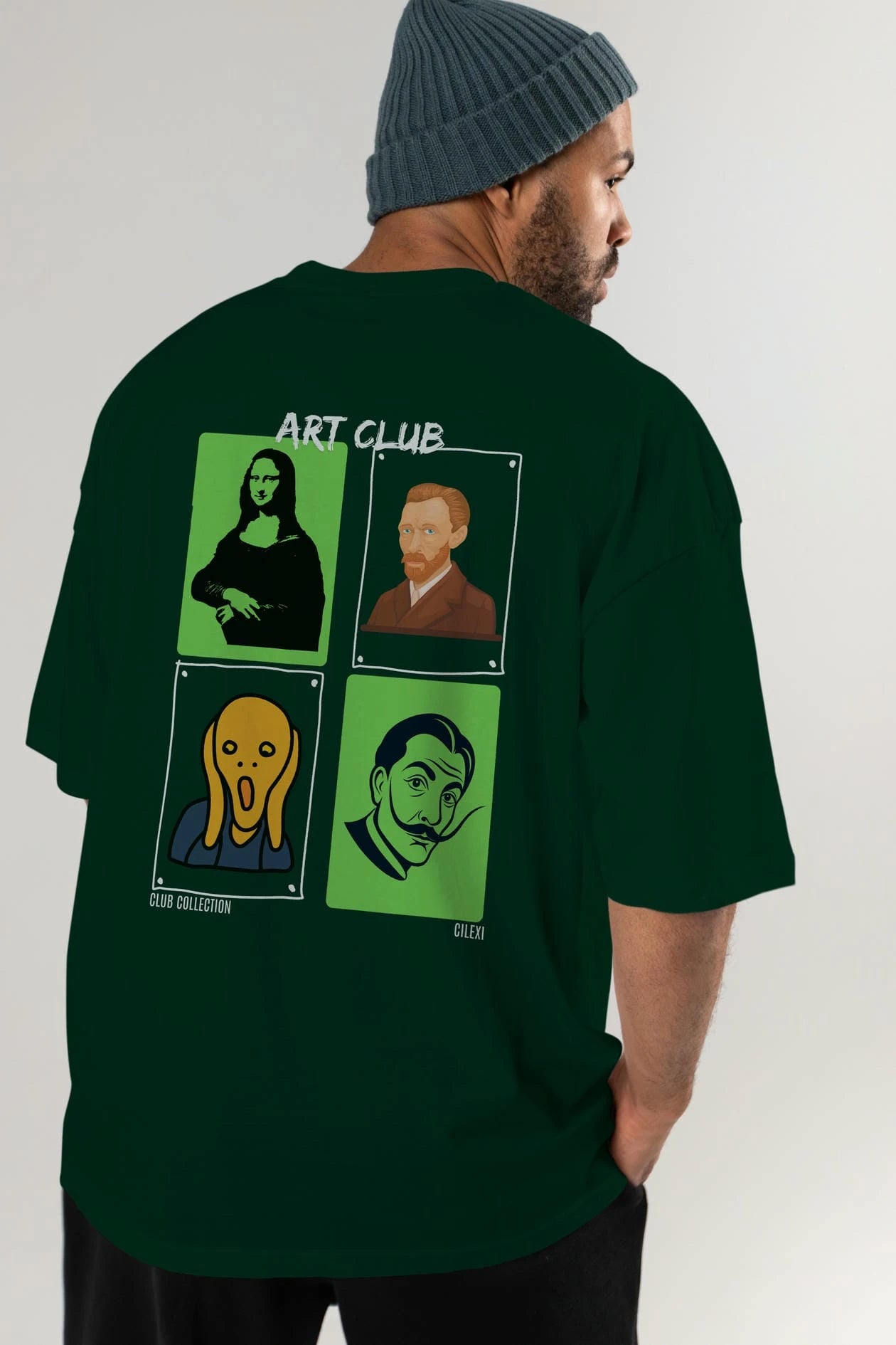 Art Club Arka Baskılı Oversize t-shirt Erkek Kadın %100 Pamuk Bisiklet Yaka tişort