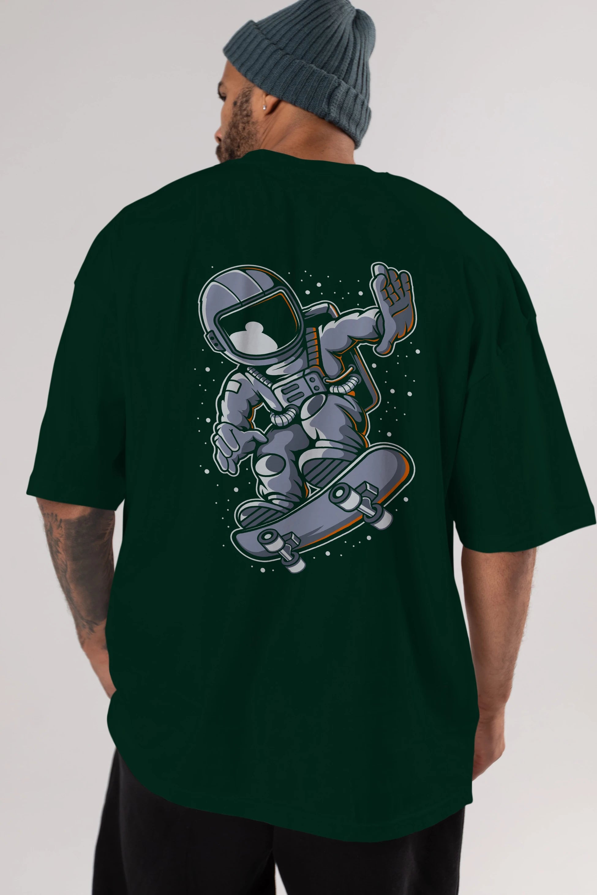 Astronaut Skateboard Arka Baskılı Oversize t-shirt Erkek Kadın Unisex