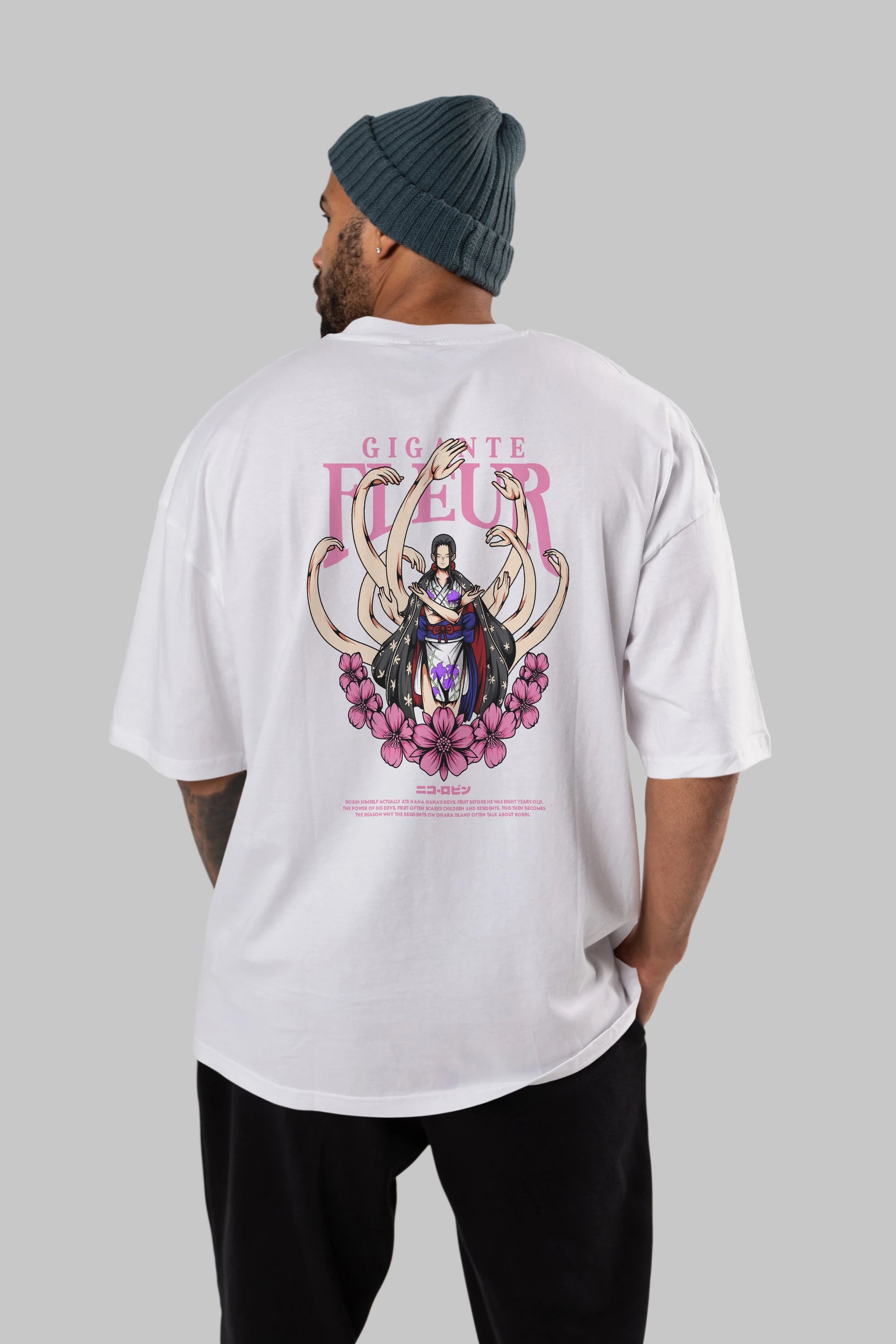 Gigante Fleur Anime Arka Baskılı Oversize t-shirt Erkek Kadın Unisex