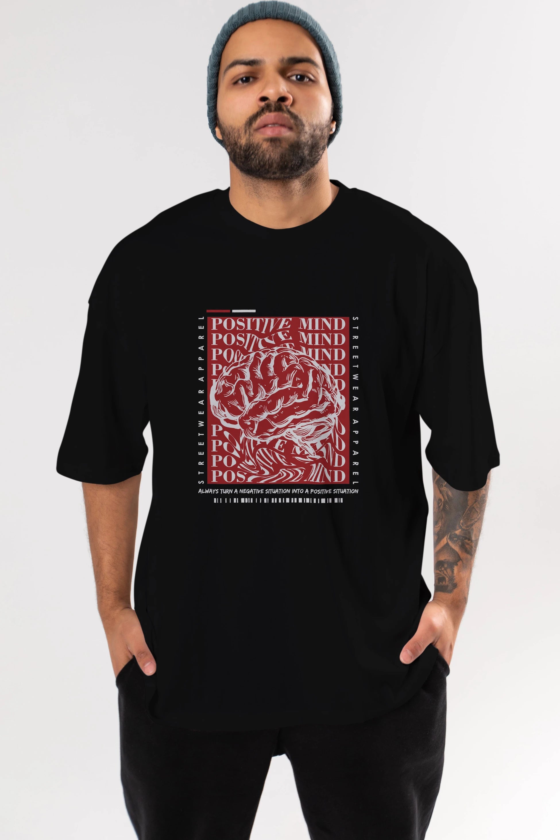 Positive Mind Ön Baskılı Oversize t-shirt Erkek Kadın Unisex