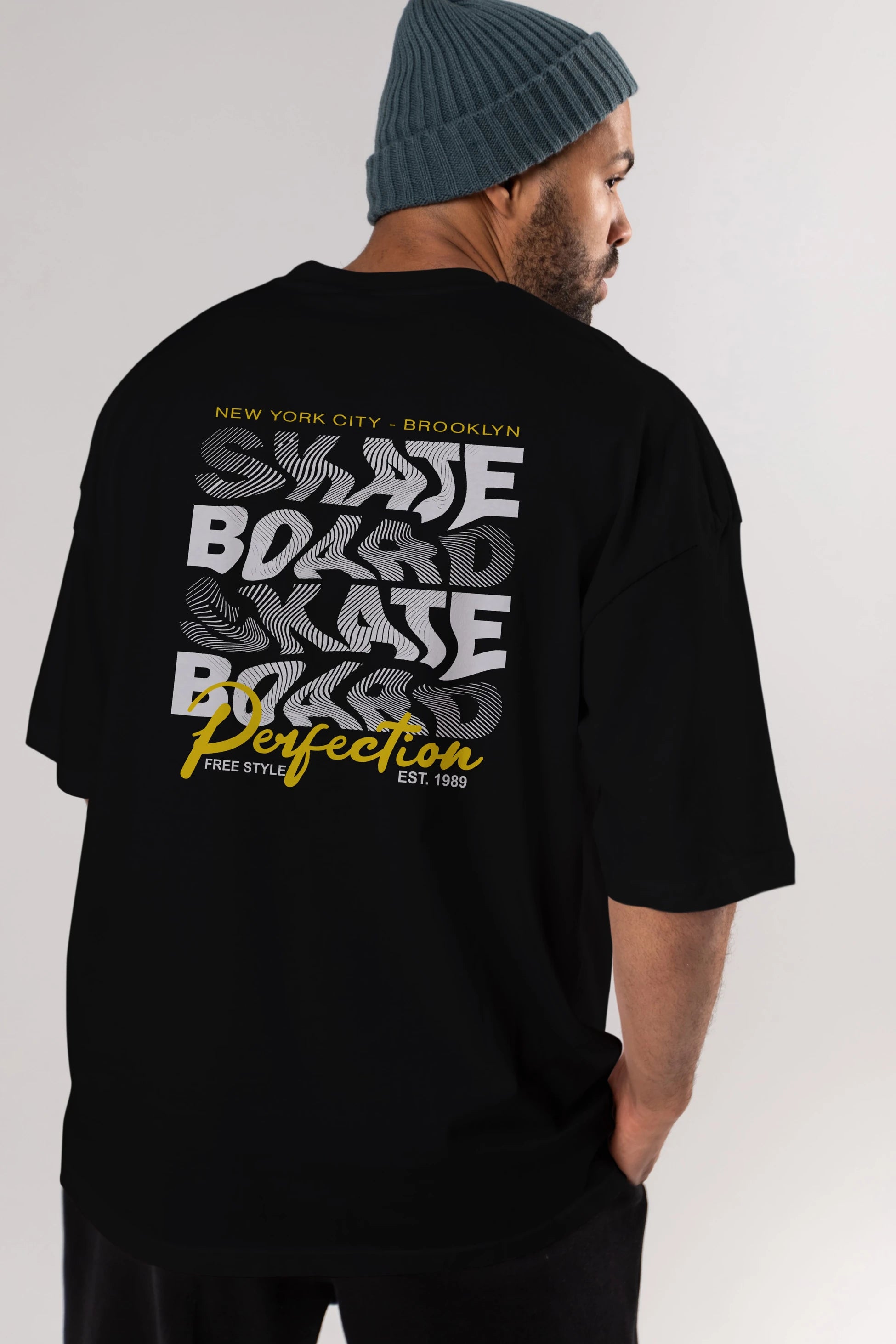 New York City and Brooklyn Arka Baskılı Oversize t-shirt Erkek Kadın Unisex