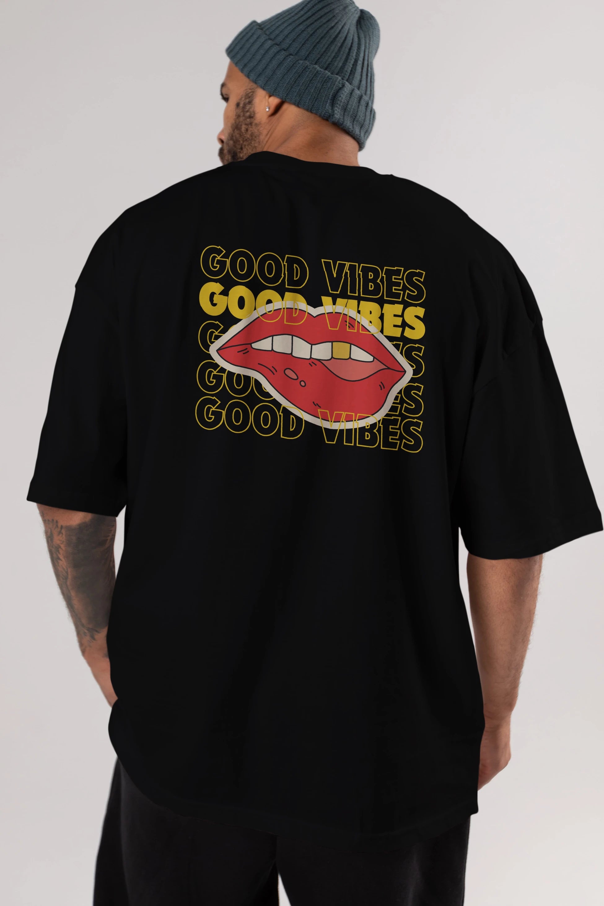 Good Vibes Yazılı 2 Arka Baskılı Oversize t-shirt Erkek Kadın Unisex