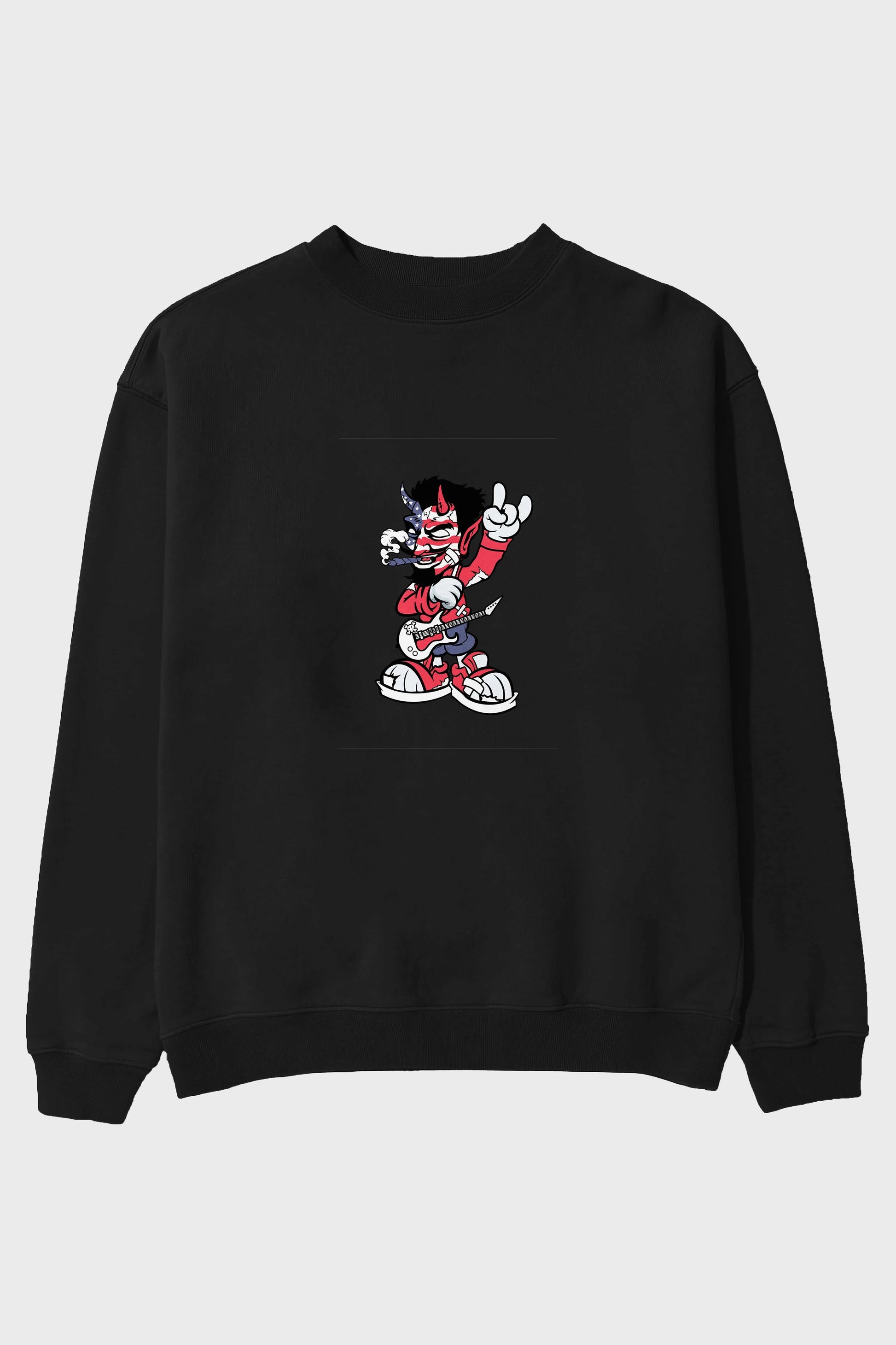 American Devil Rockstar Ön Baskılı Oversize Sweatshirt Erkek Kadın Unisex
