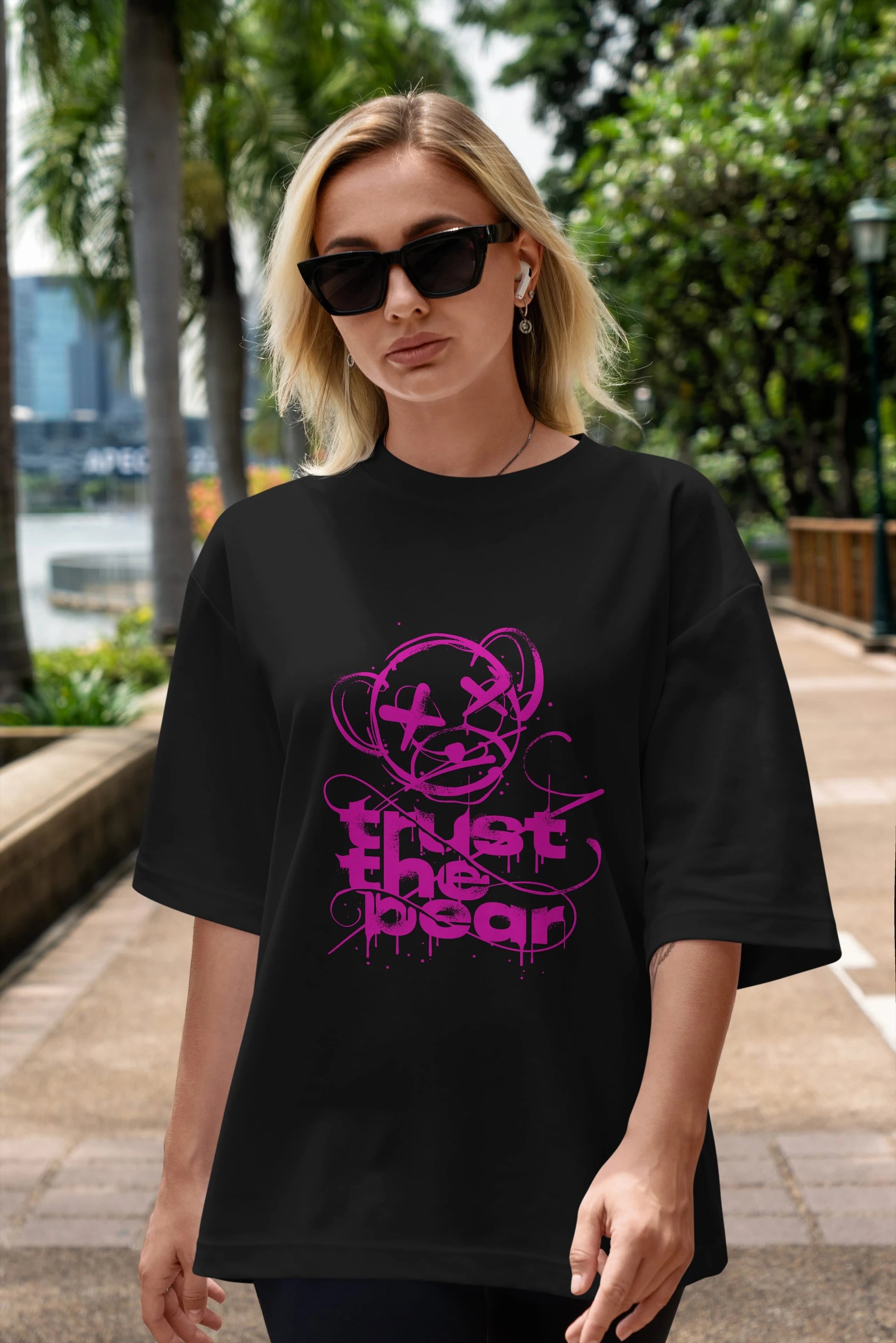 Trust The Bear 2 Ön Baskılı Oversize t-shirt Erkek Kadın Unisex
