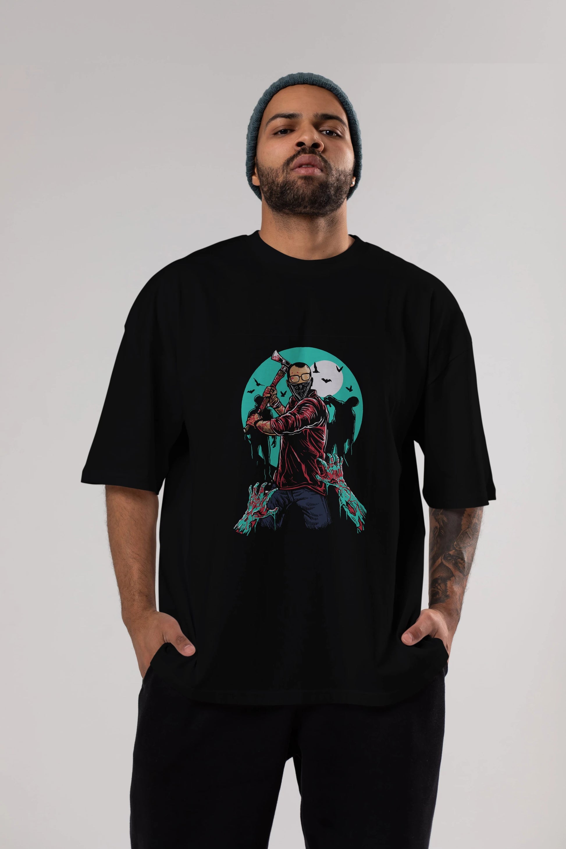 Zombie Killer Ön Baskılı Oversize t-shirt Erkek Kadın Unisex %100 Pamuk tişort