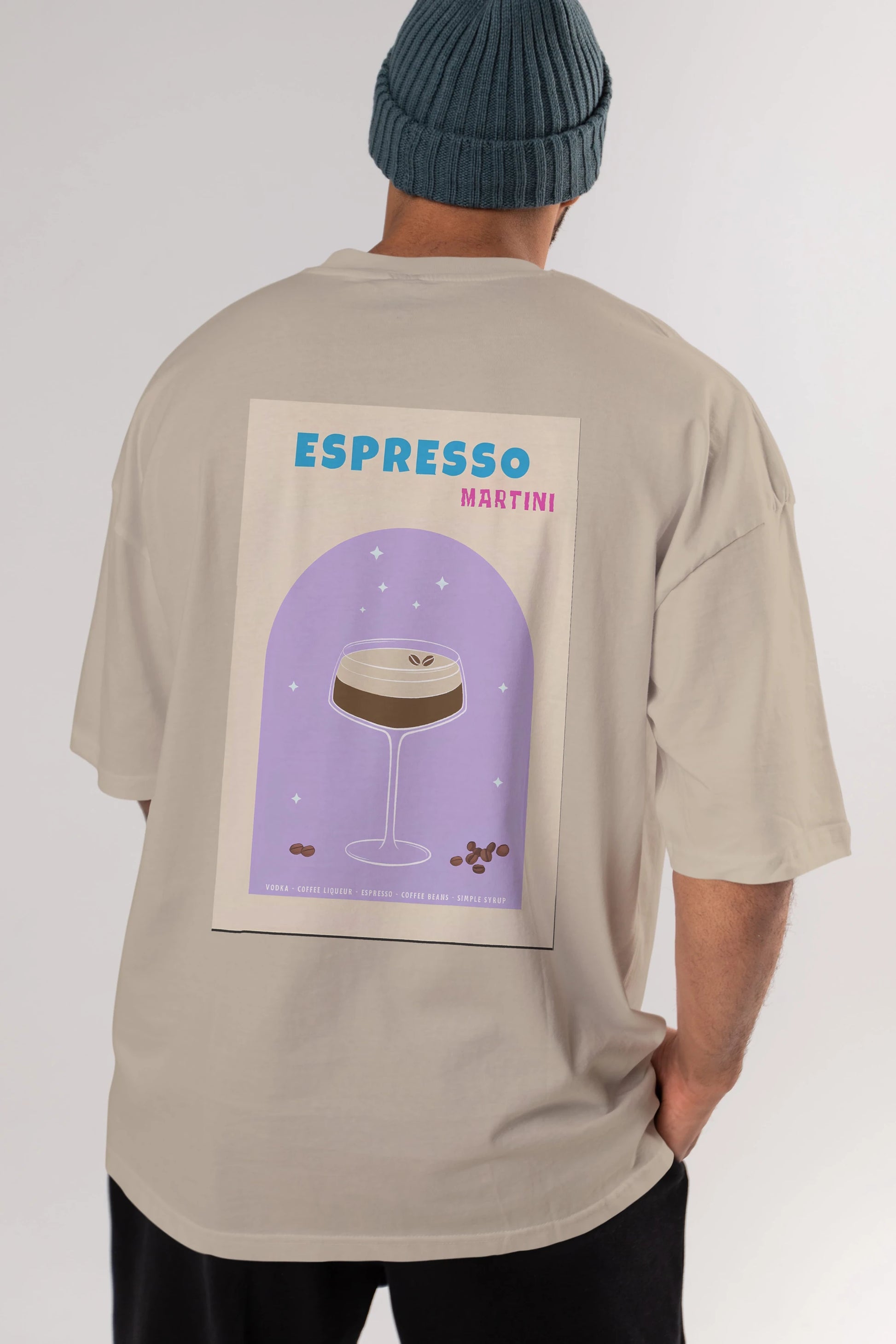 Espresso Martini 5 Arka Baskılı Oversize t-shirt Erkek Kadın Unisex %100 Pamuk Bisiklet Yaka tişort