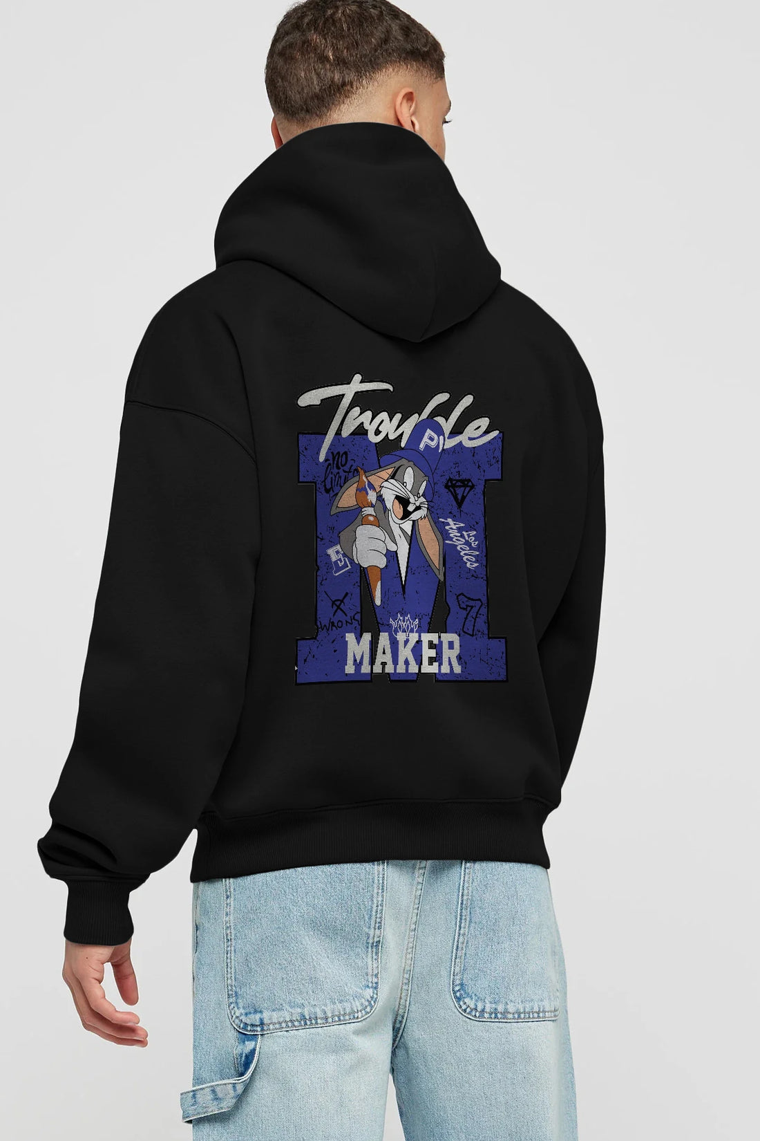 Bugs Bunny Arka Baskılı Hoodie Oversize Kapüşonlu Sweatshirt Erkek Kadın Unisex