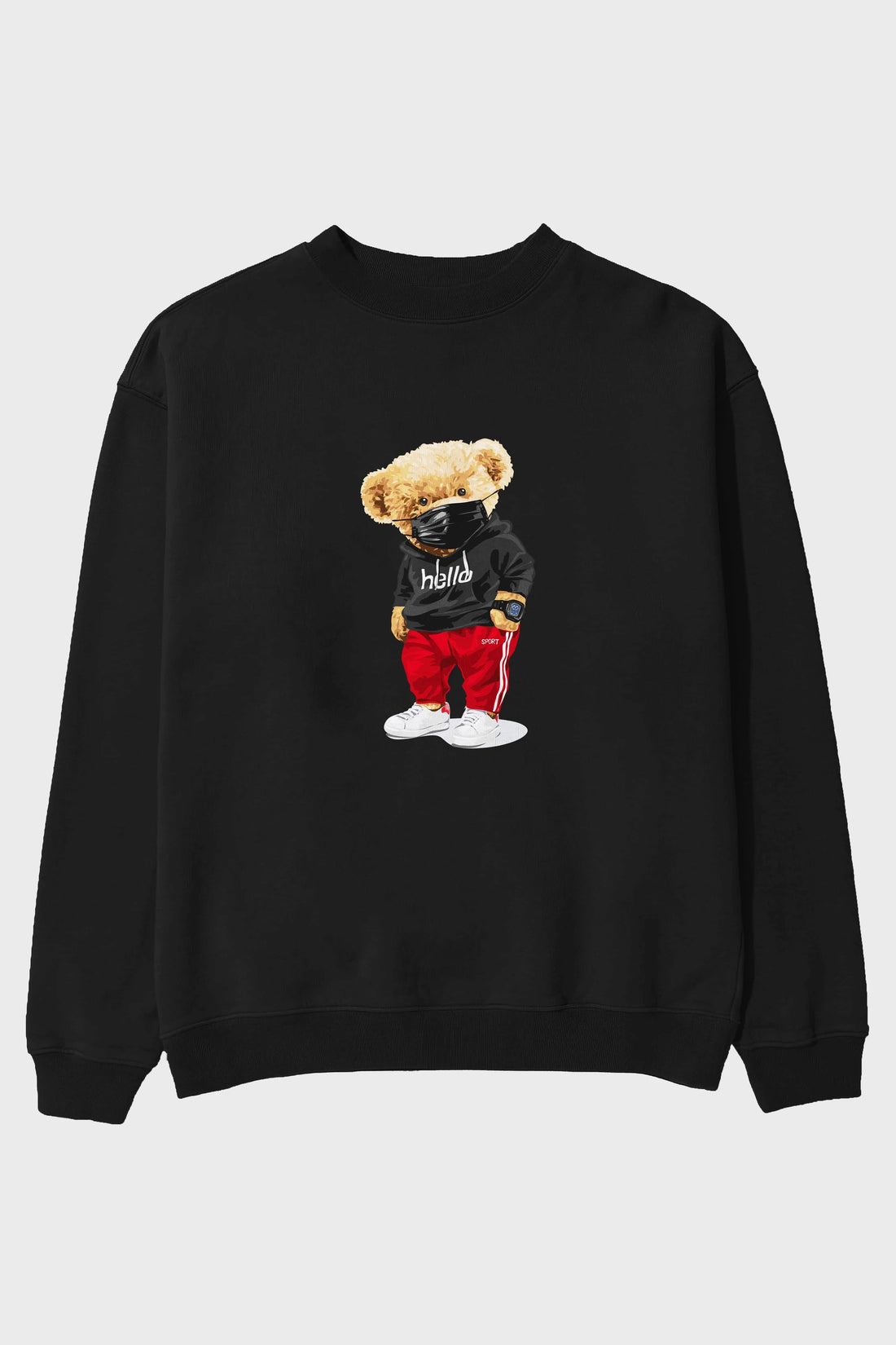 Teddy Bear Hello Sport Ön Baskılı Oversize Sweatshirt Erkek Kadın Unisex